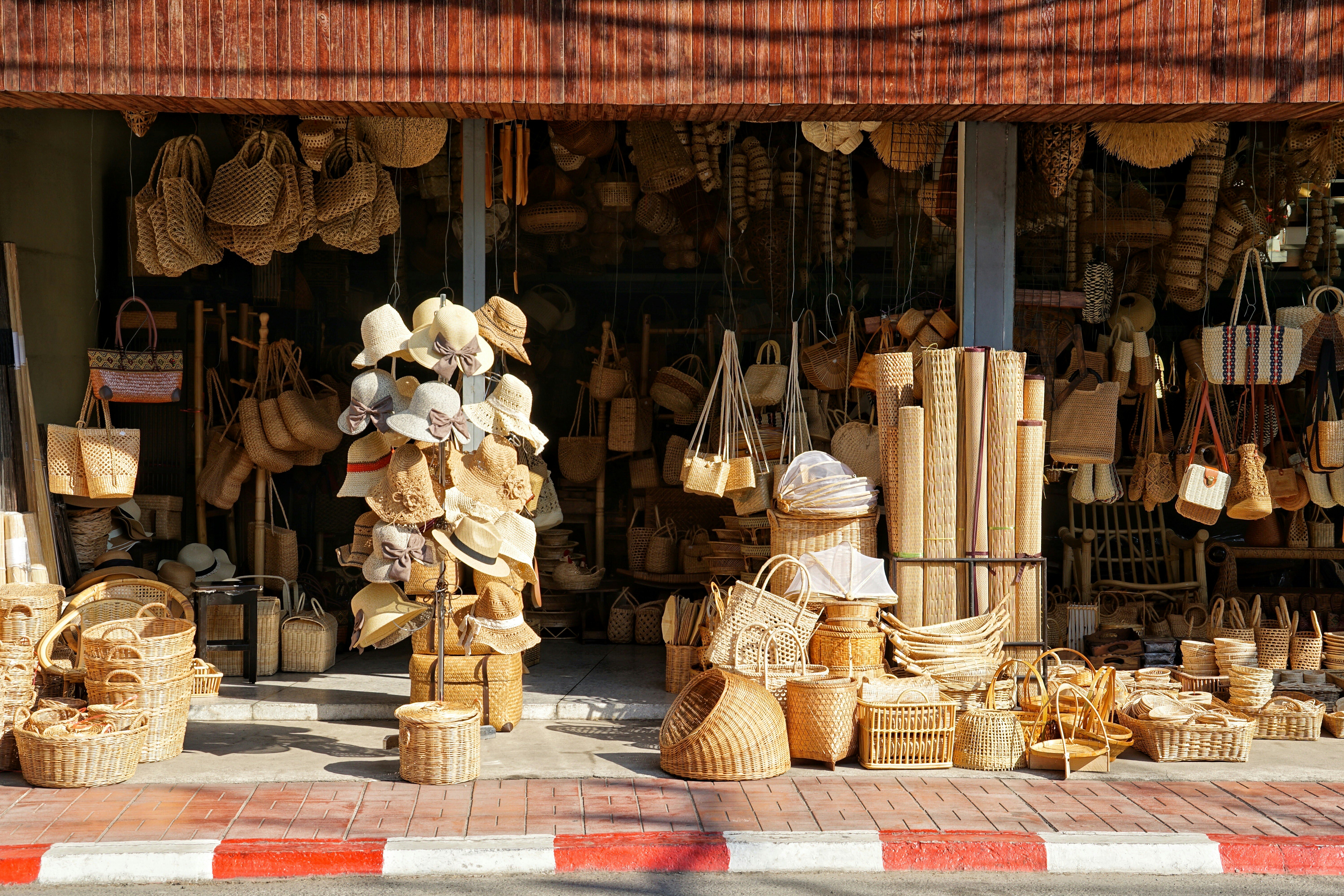A shop selling wicker-work outside and inside