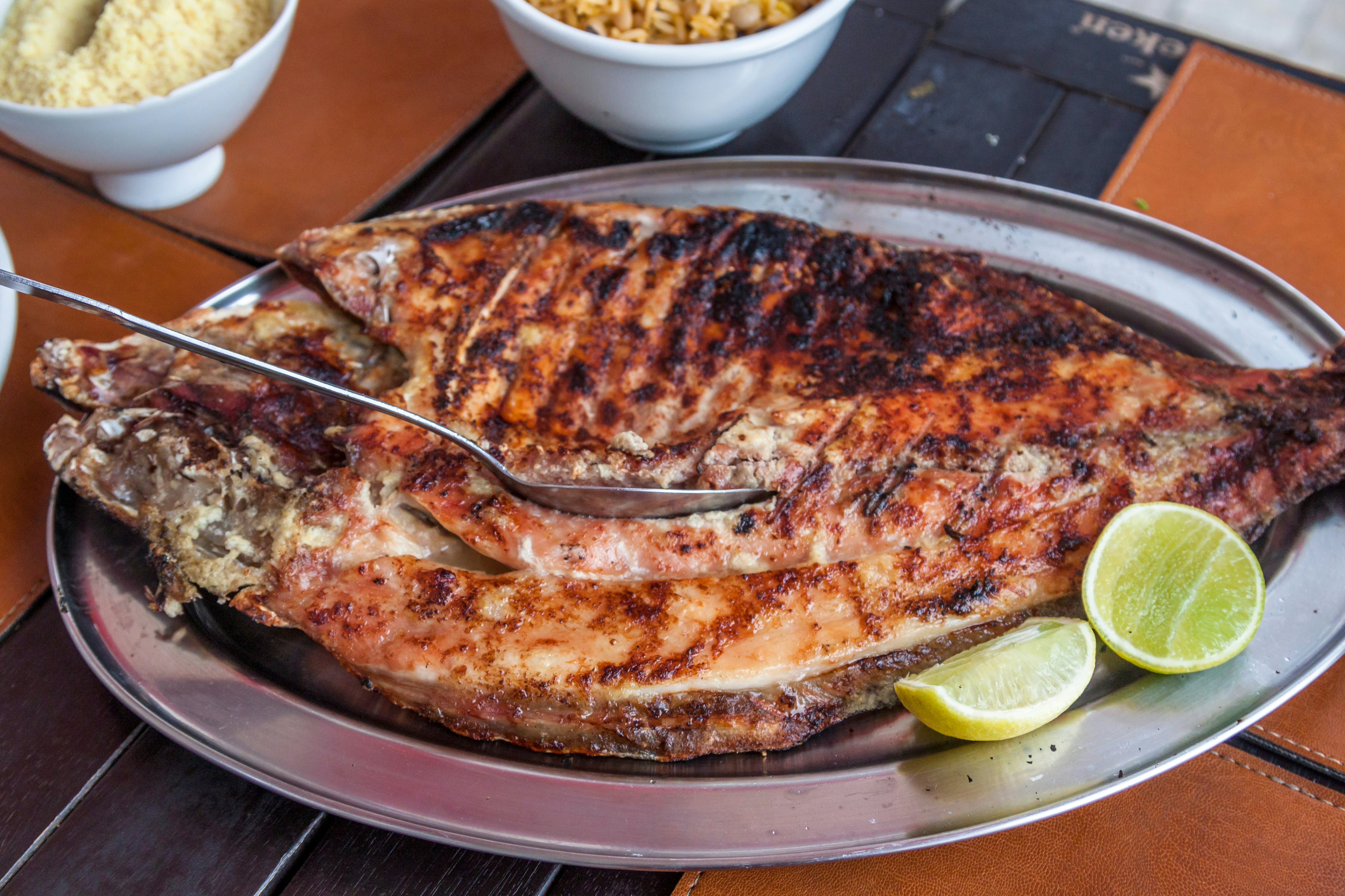 Manaus, Amazonas, Brazil: Tambaqui fish (Colossoma macropomum) roasted on the grill, one of the most traditional dishes of Amazonian cuisine.