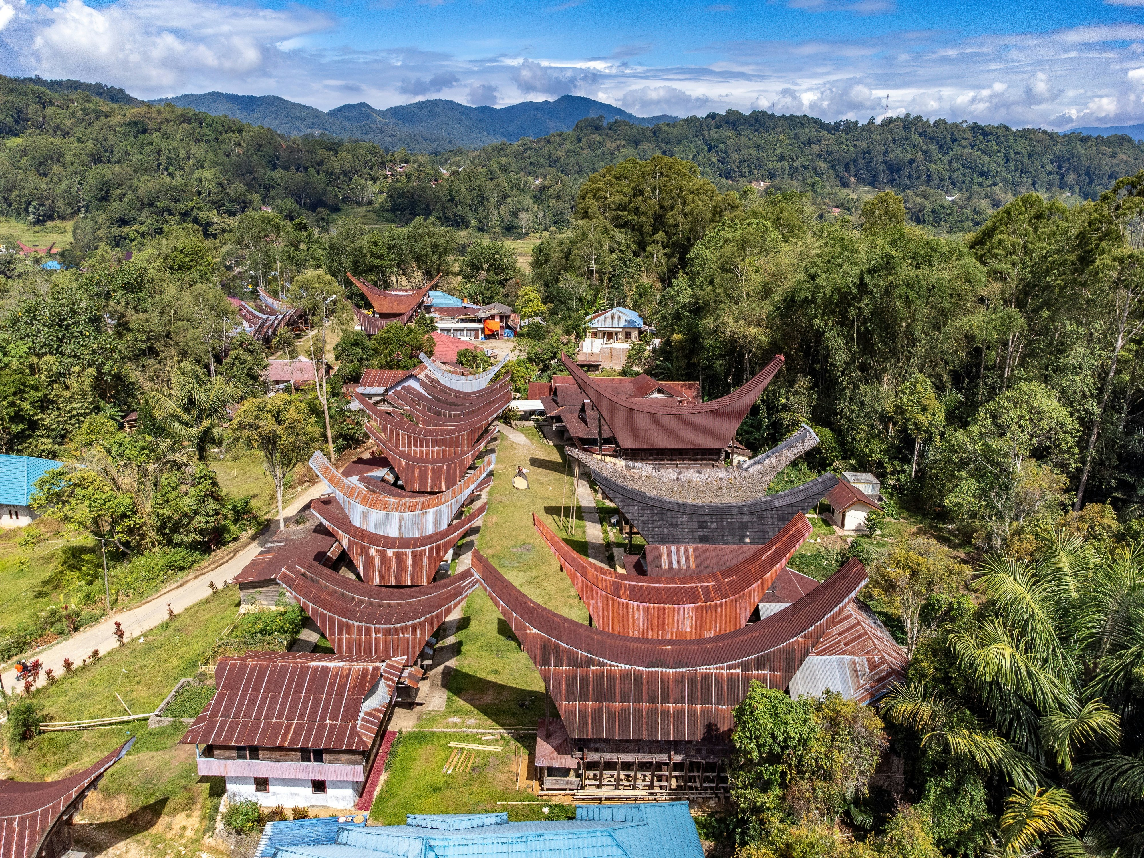 A view over traditional tongkonan houses in Tana Toraja, Sulawesi, Indonesia.