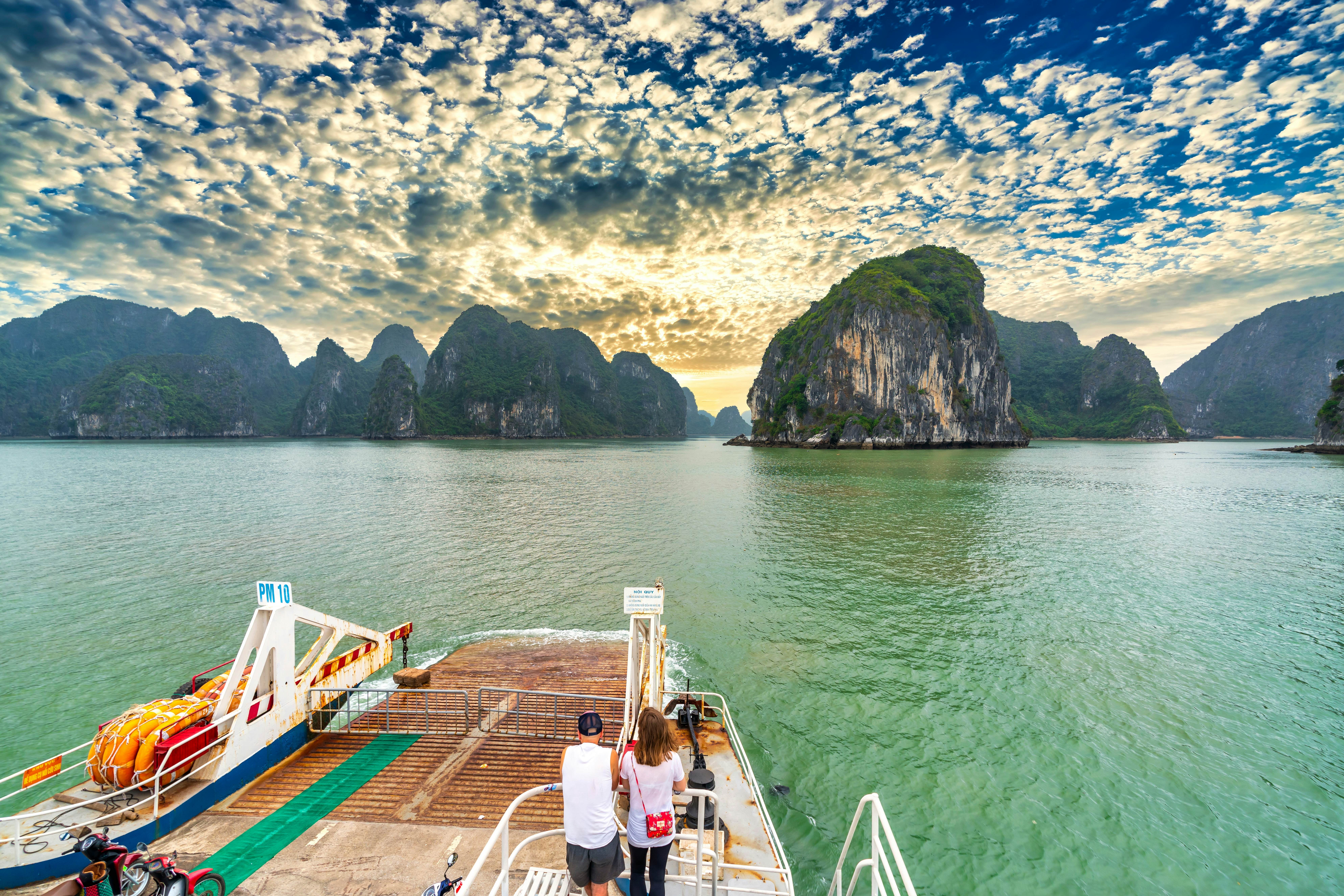 Lan Ha bay, Hai Phong, Vietnam - April 4th, 2024: : Tourists on the ferry move from Ha Long Bay to Lan Ha Bay. Which is the UNESCO World Heritage Site, a beautiful natural wonder in northern Vietnam, License Type: media, Download Time: 2025-05-29T19:23:01.000Z, User: lonelyplanetmedia, Editorial: true, purchase_order: 65050 - Digital Destinations and Articles, job: Global Publishing WIP, client: Global Publishing WIP, other: Peterson Haggarty // SS Comp Ingestion
