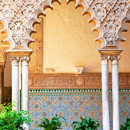 An intricate archway with bright colors.