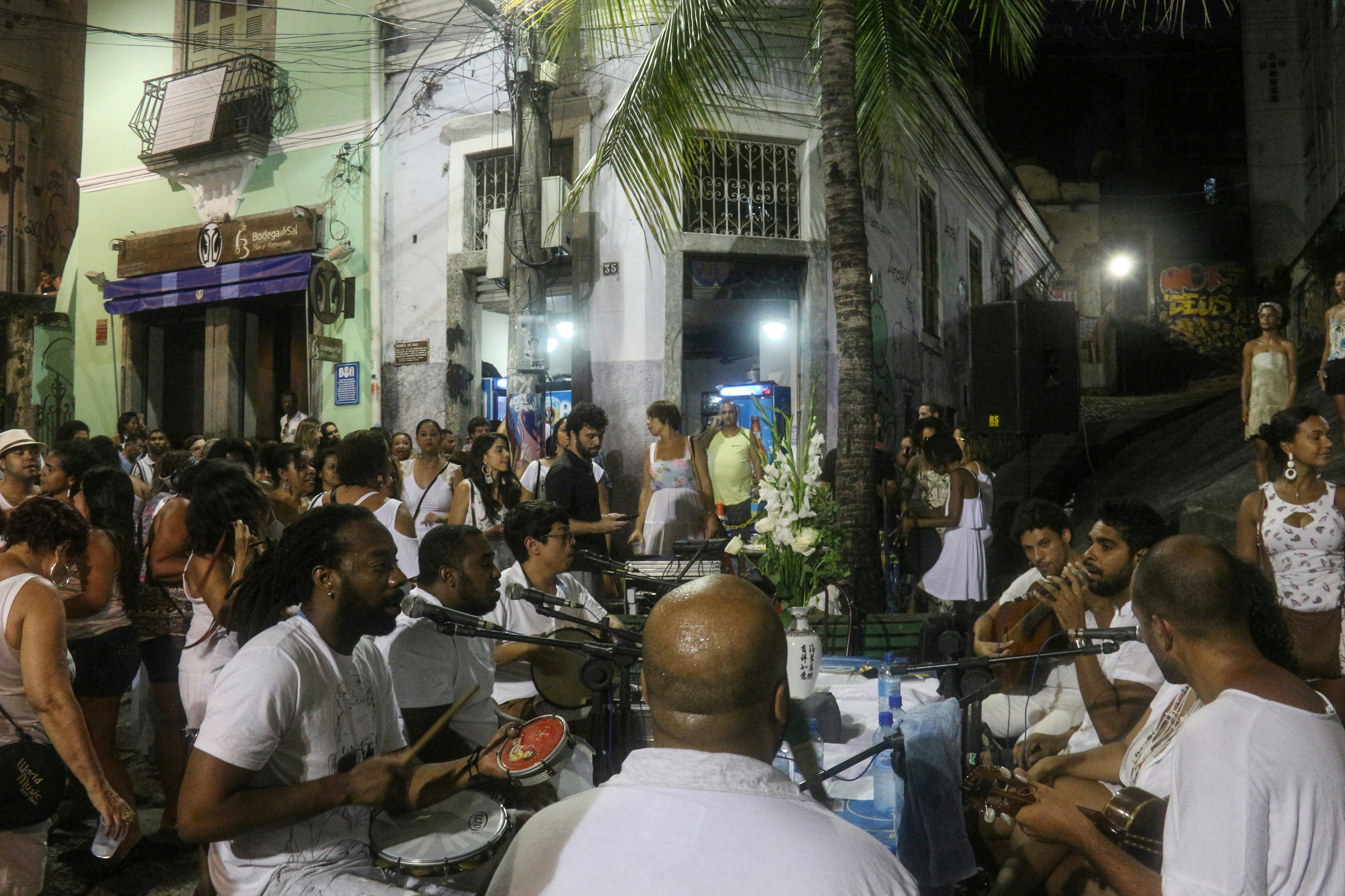 A traditional samba circle in the street in Rio de Janeiro. Samba is part of Carioca culture and one of the most traditional city of samba circles happens in Pedra do Sal, where in the past, there was a slave market.