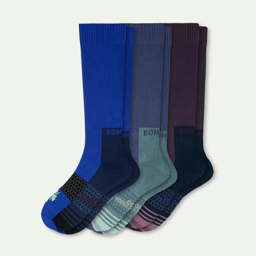 Three pairs of compression socks.