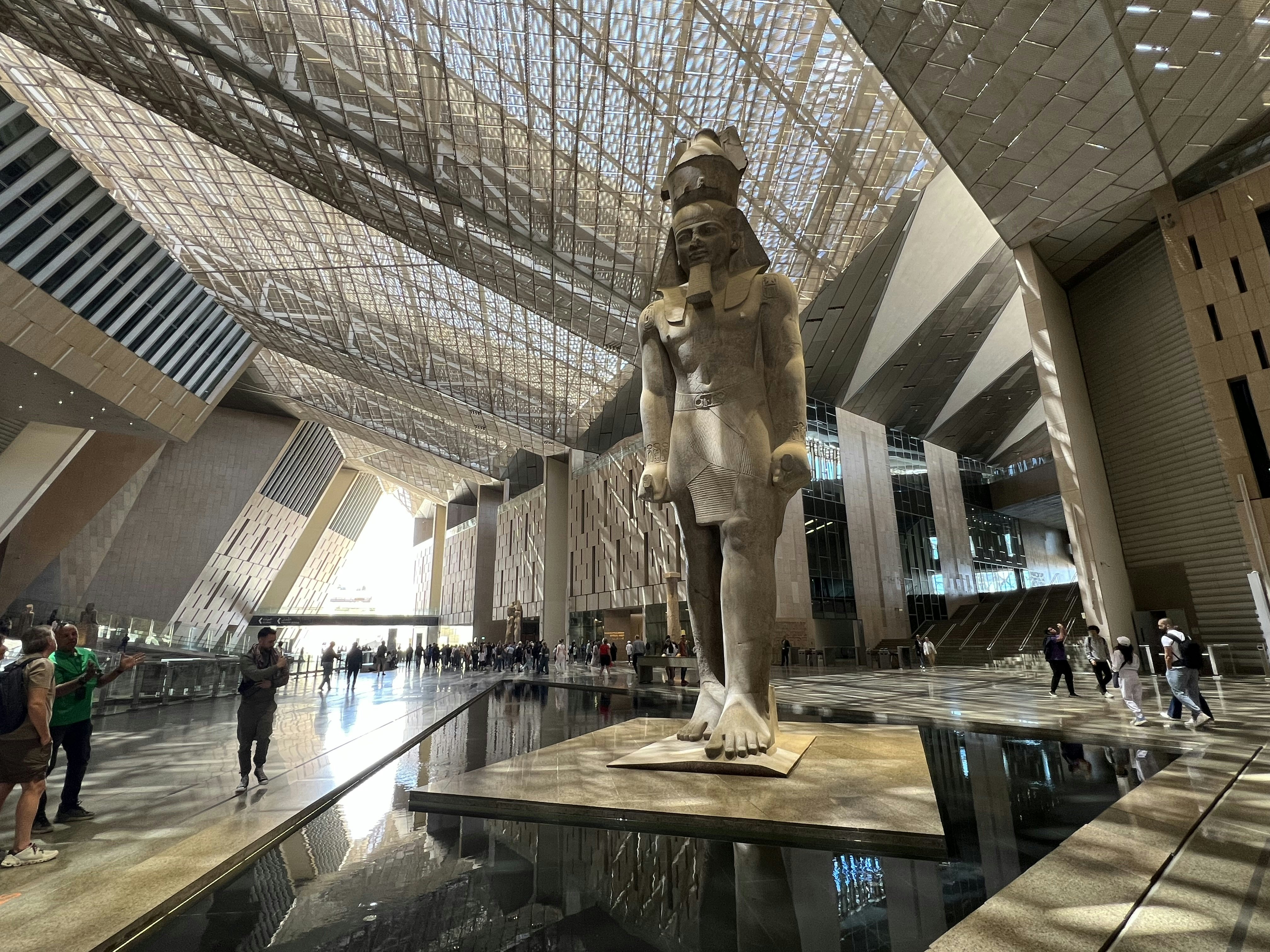 An enormous statue at the entrance to the Grand Egyptian Museum, Giza, Cairo.