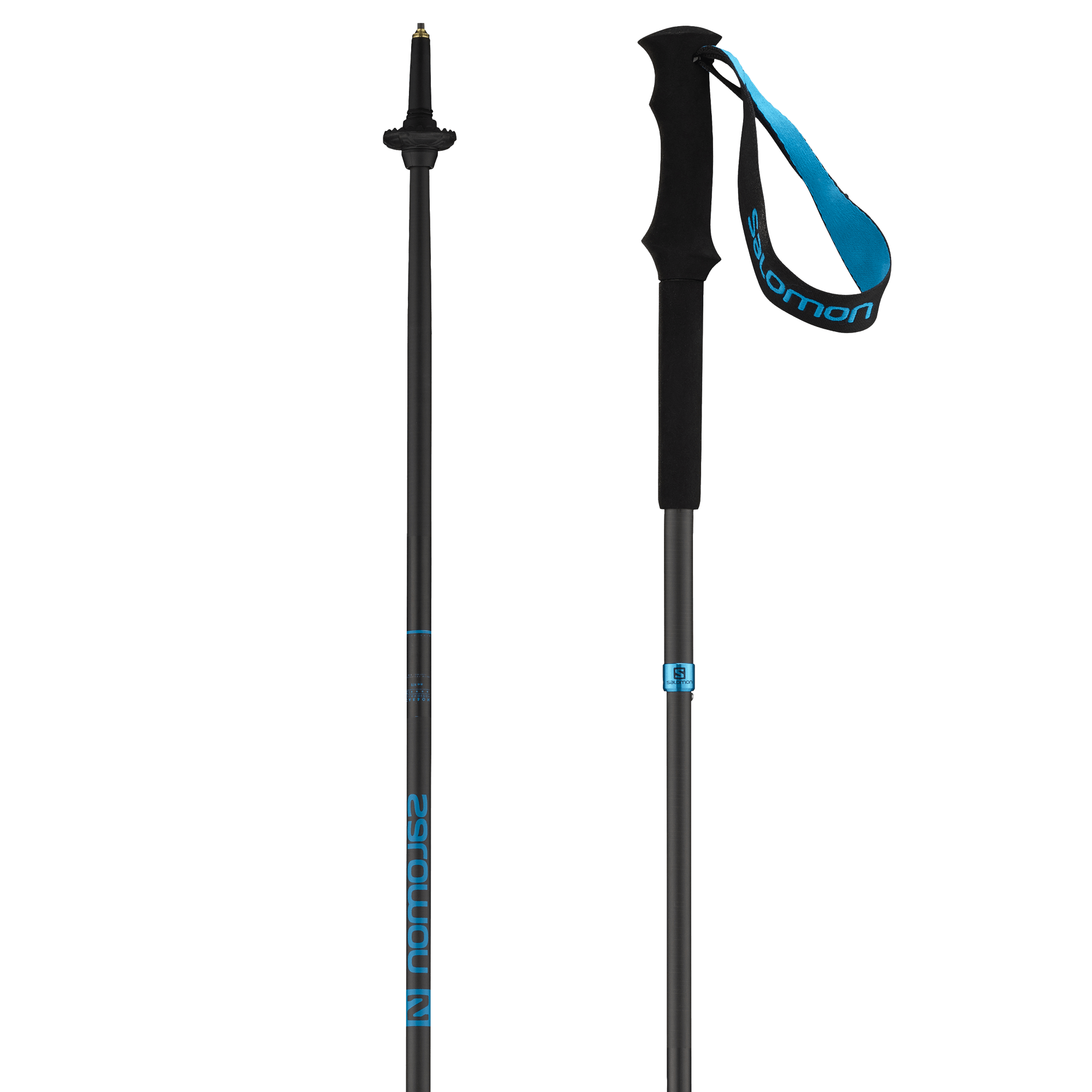 Black and blue trekking poles.