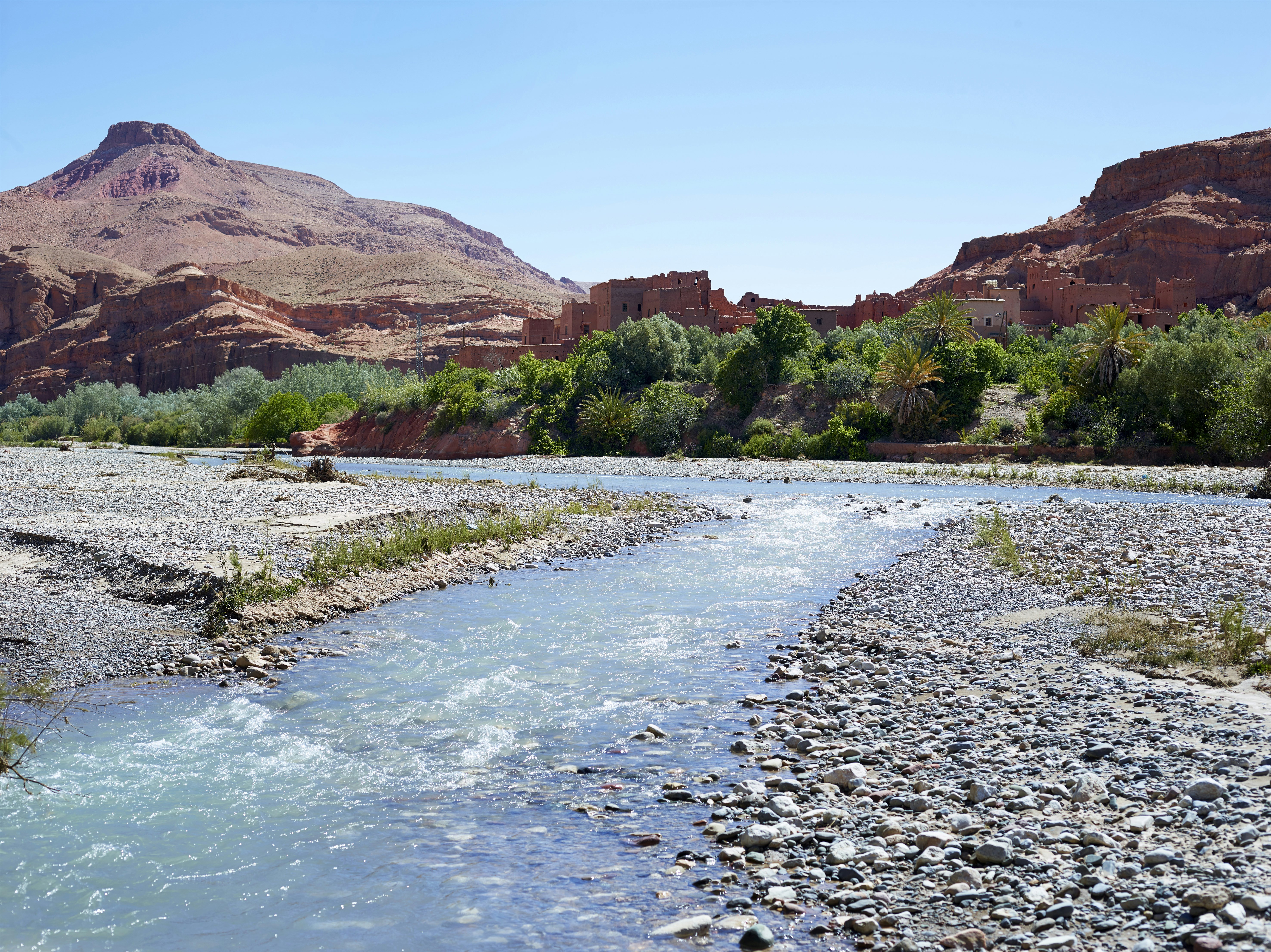 Village of H'dida seen from the banks of the River M'Goun