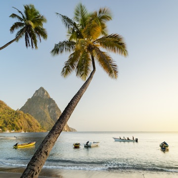 Issue 72, Lonely Planet Traveller, Great Escape, The Caribbean
Palm trees on beach with view of Gros Piton in distance.