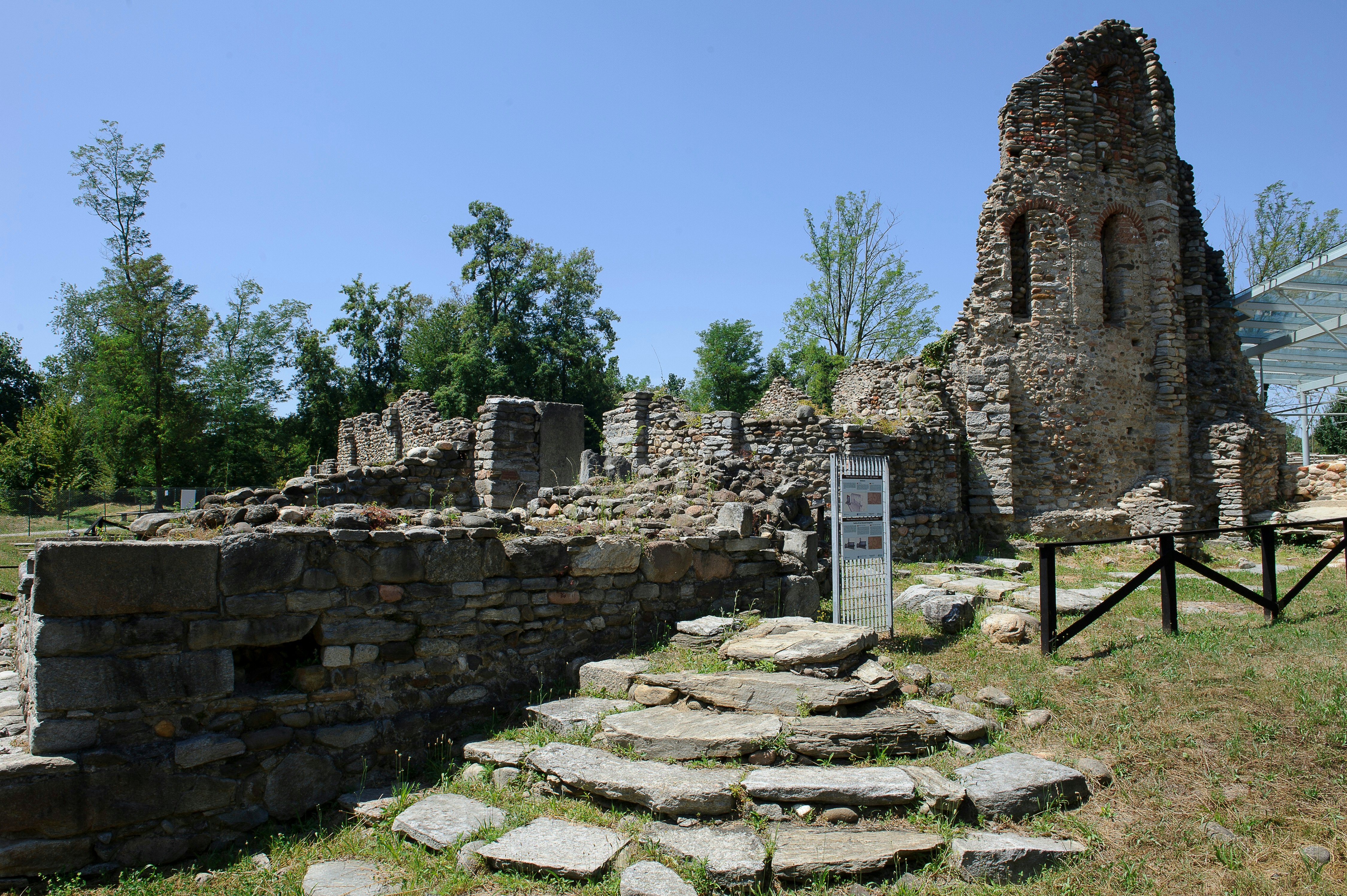 The gray brick ruins of a village