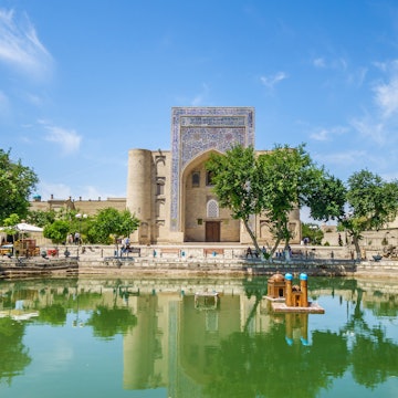 Panorama of Lyab-i Hauz, an architectural ensemble of buildings 16-17 centuries in the center of Bukhara, Uzbekistan. In the background you can see the building of the khanqah of Divan-begi License Type: media Download Time: 2023-07-13T01:31:59.000Z User: kparker52331 Is Editorial: No purchase_order: