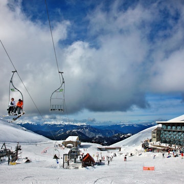 MOUNT PARNASSUS, GREECE- January 23, 2013. Kellaria ski center, Mt. Parnassus (close to Arachova and Delphi) , Viotia (also known as "Boeotia") prefecture, Central Greece License Type: media Download Time: 2023-01-11T03:24:11.000Z User: aomi.ito_lonelyplanet Is Editorial: Yes purchase_order: