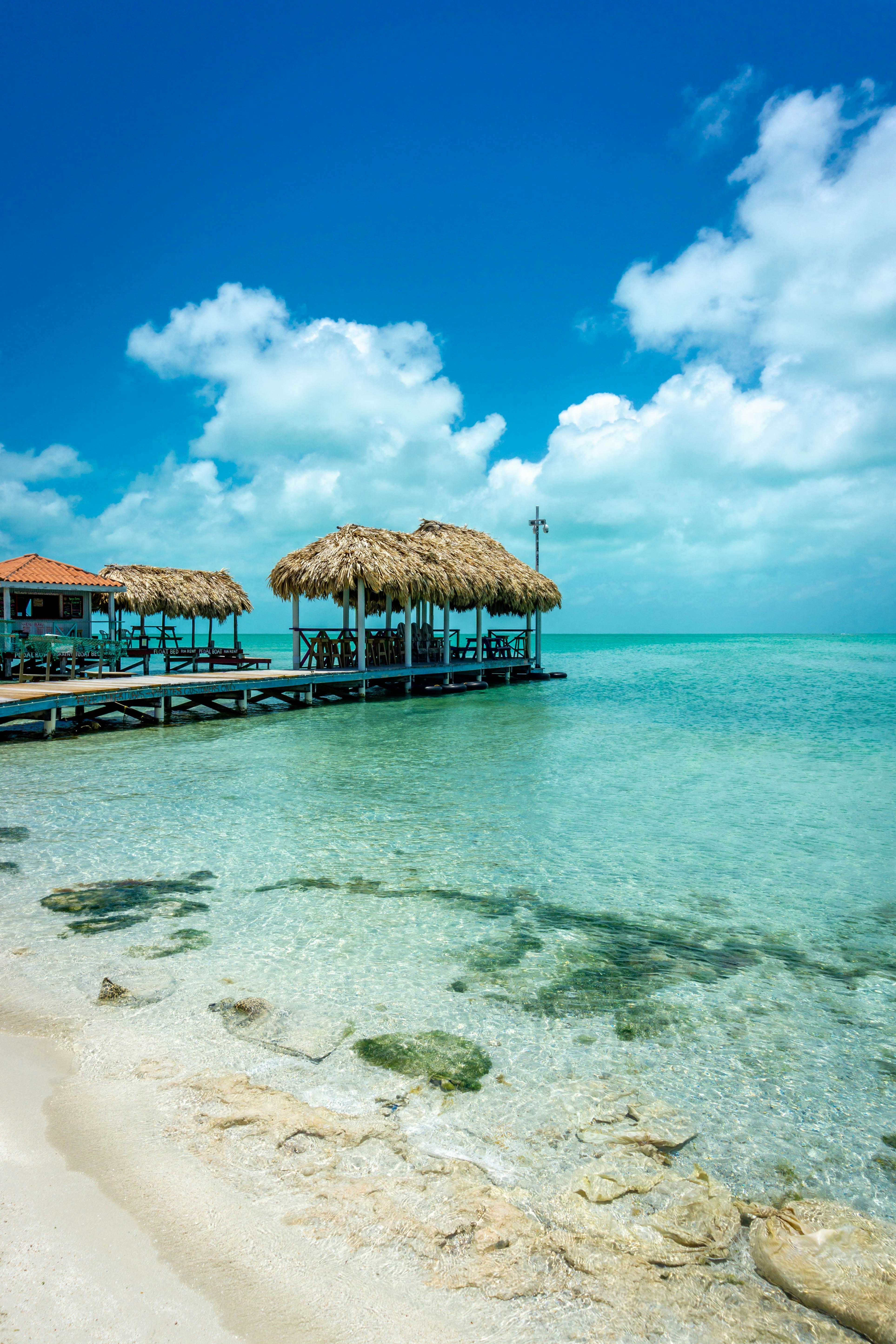 Belize Beaches in Caye Caulker and Ambergis Caye atolls and islands.