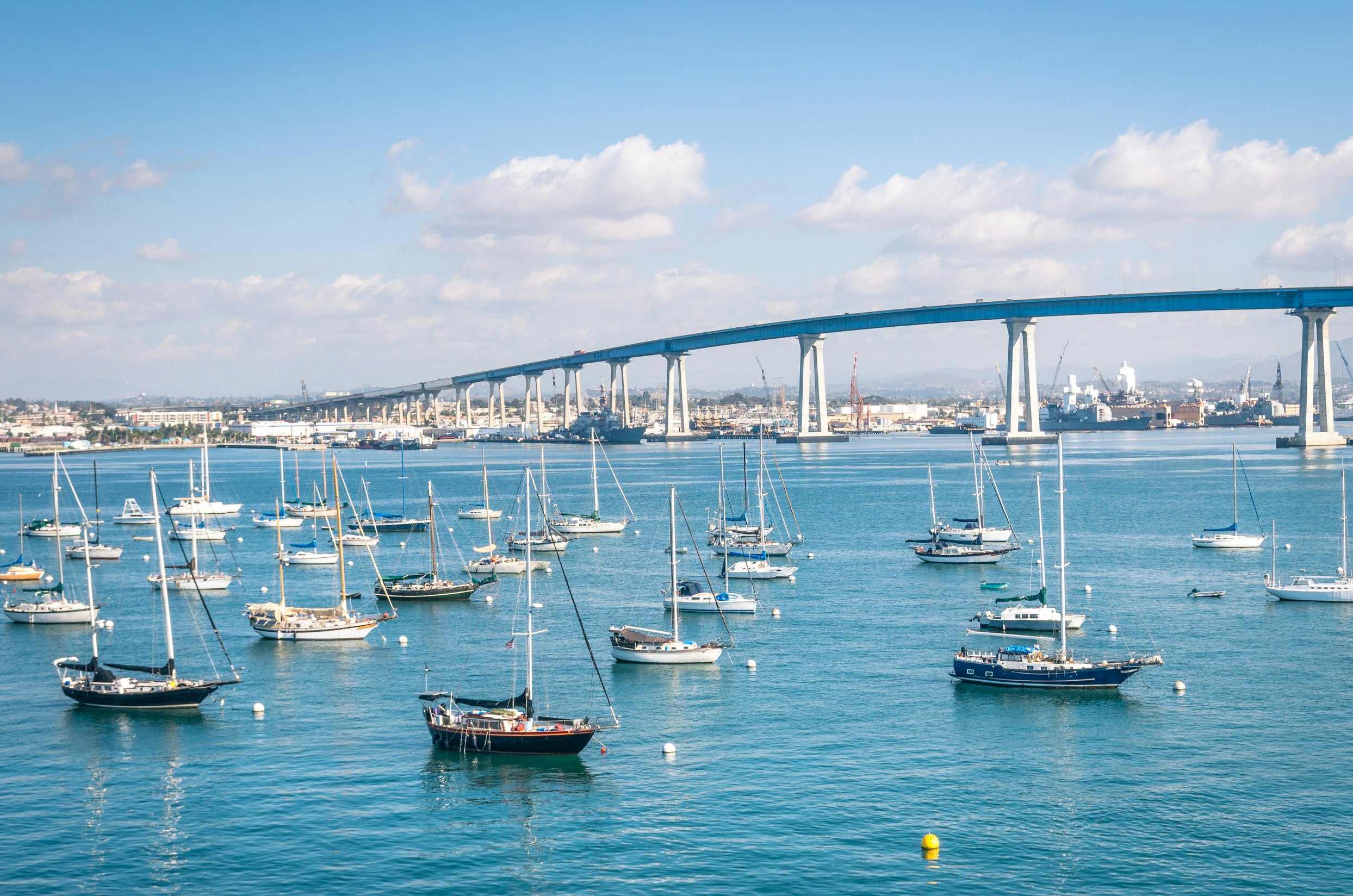San Diego Bay with boats in the water.