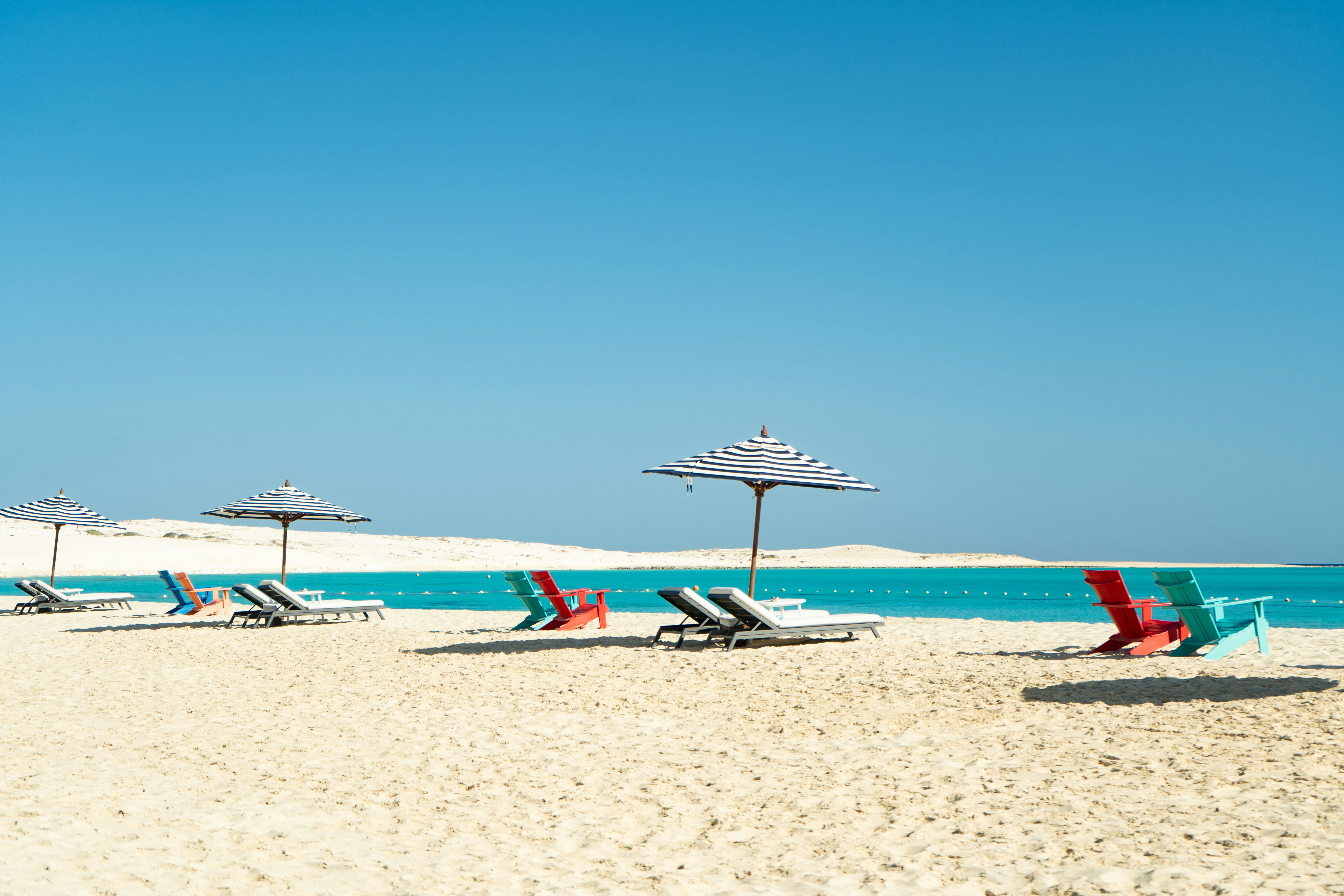 Bright white sand on the beach at El Alamein, Egypt.