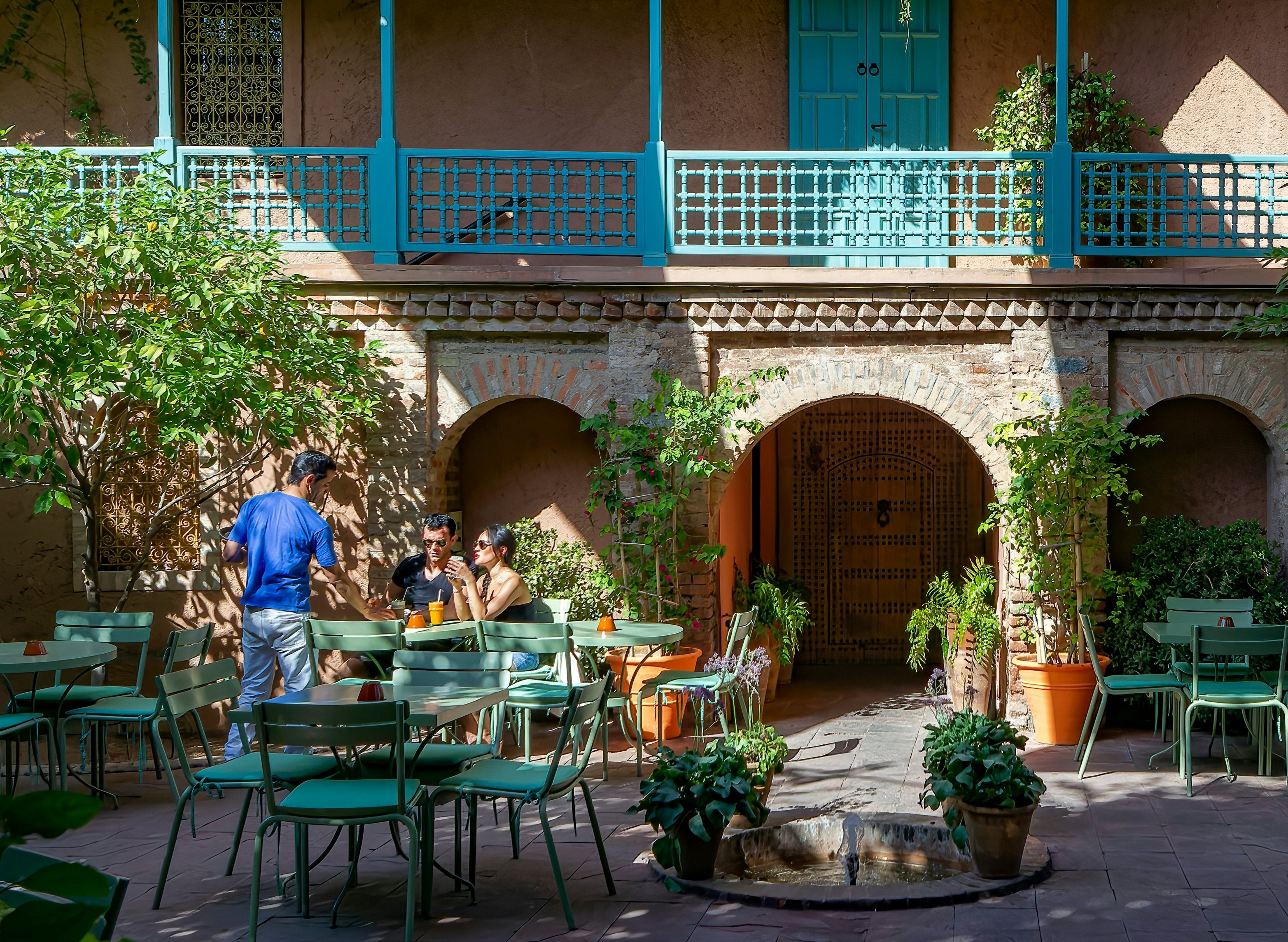 Cafe in Majorelle Garden is a botanical ,tropical garden and artist's landscape garden in Marrakech