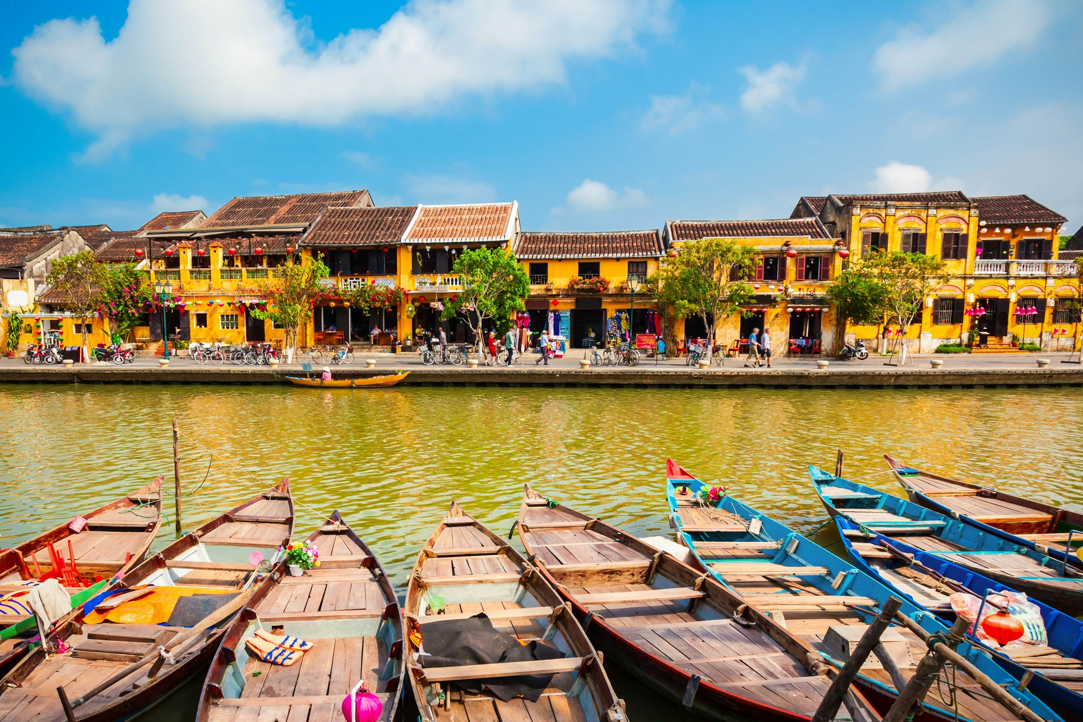Fishing boats at the riverfront of Hoi An ancient town in Quang Nam Province of Vietnam, License Type: media, Download Time: 2025-03-28T15:50:20.000Z, User: rhylton_redventures, Editorial: false, purchase_order: 65050 - Digital Destinations and Articles, job: Lonely Planet, client: Lonely Planet wip, other: Rhianydd Hylton
