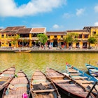 Fishing boats at the riverfront of Hoi An ancient town in Quang Nam Province of Vietnam, License Type: media, Download Time: 2025-03-28T15:50:20.000Z, User: rhylton_redventures, Editorial: false, purchase_order: 65050 - Digital Destinations and Articles, job: Lonely Planet, client: Lonely Planet wip, other: Rhianydd Hylton