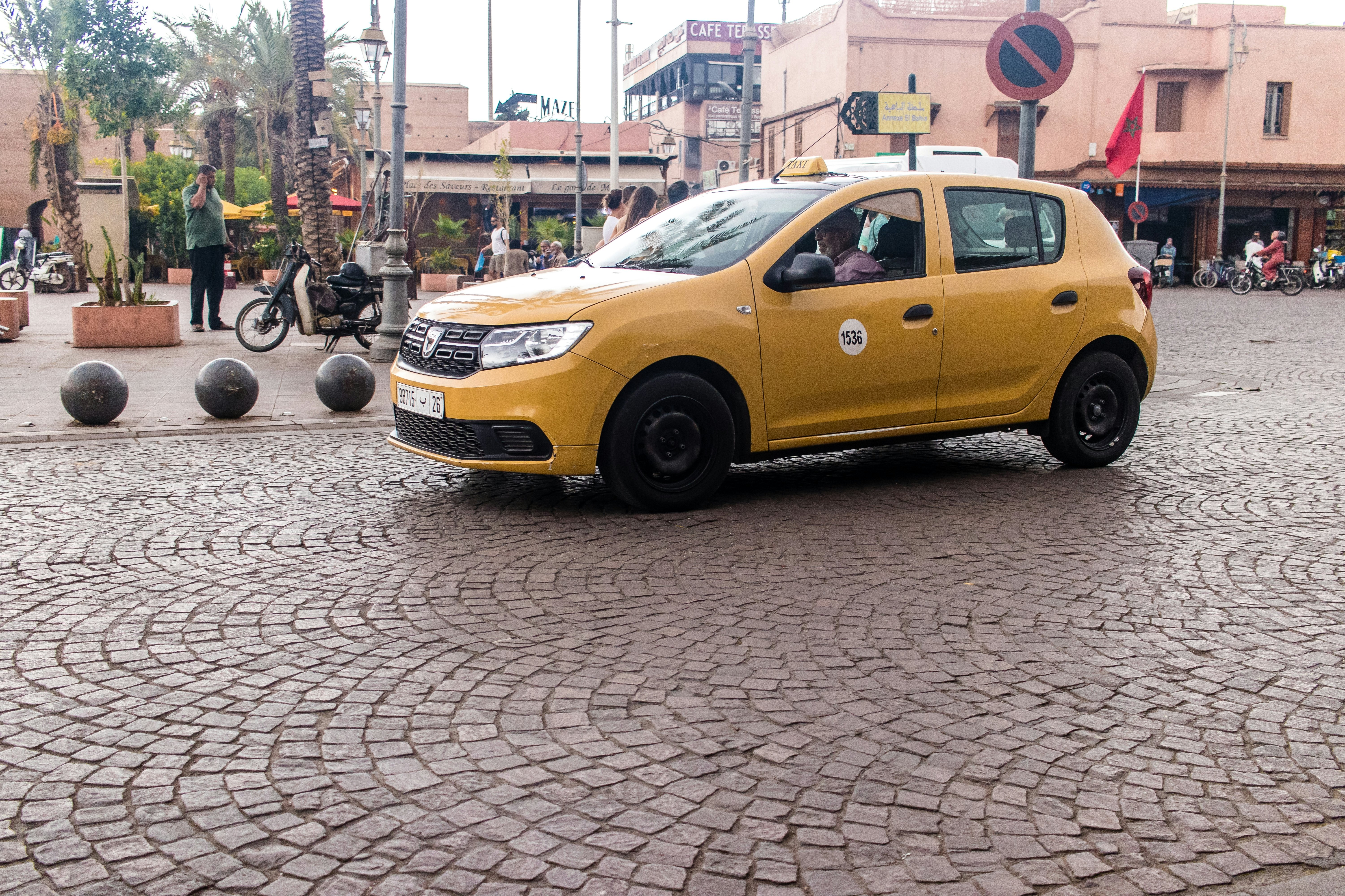 Taxi driving through the streets of Marrakesh