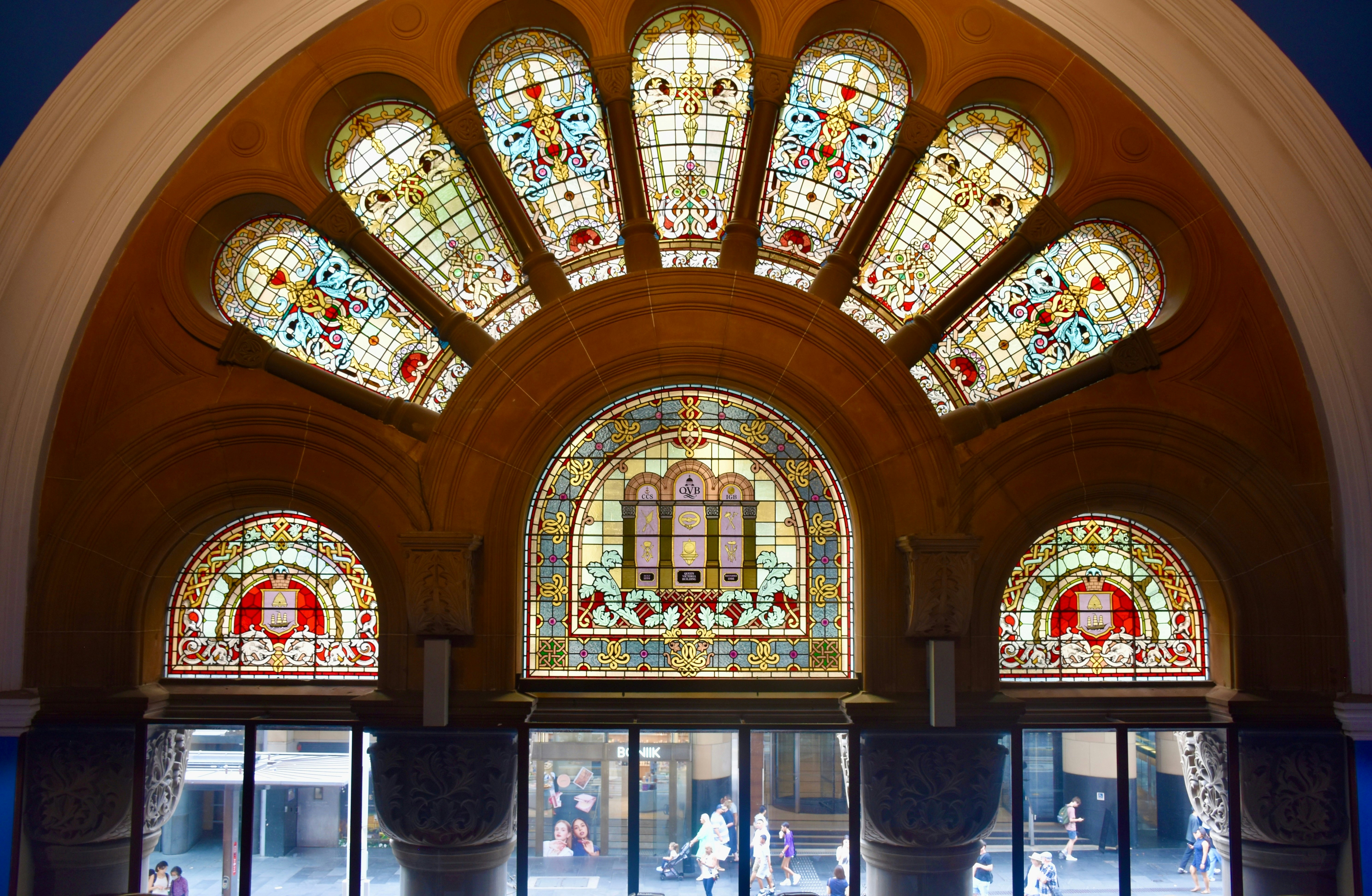 Decorative stained glass as the upper part of an entrance door.