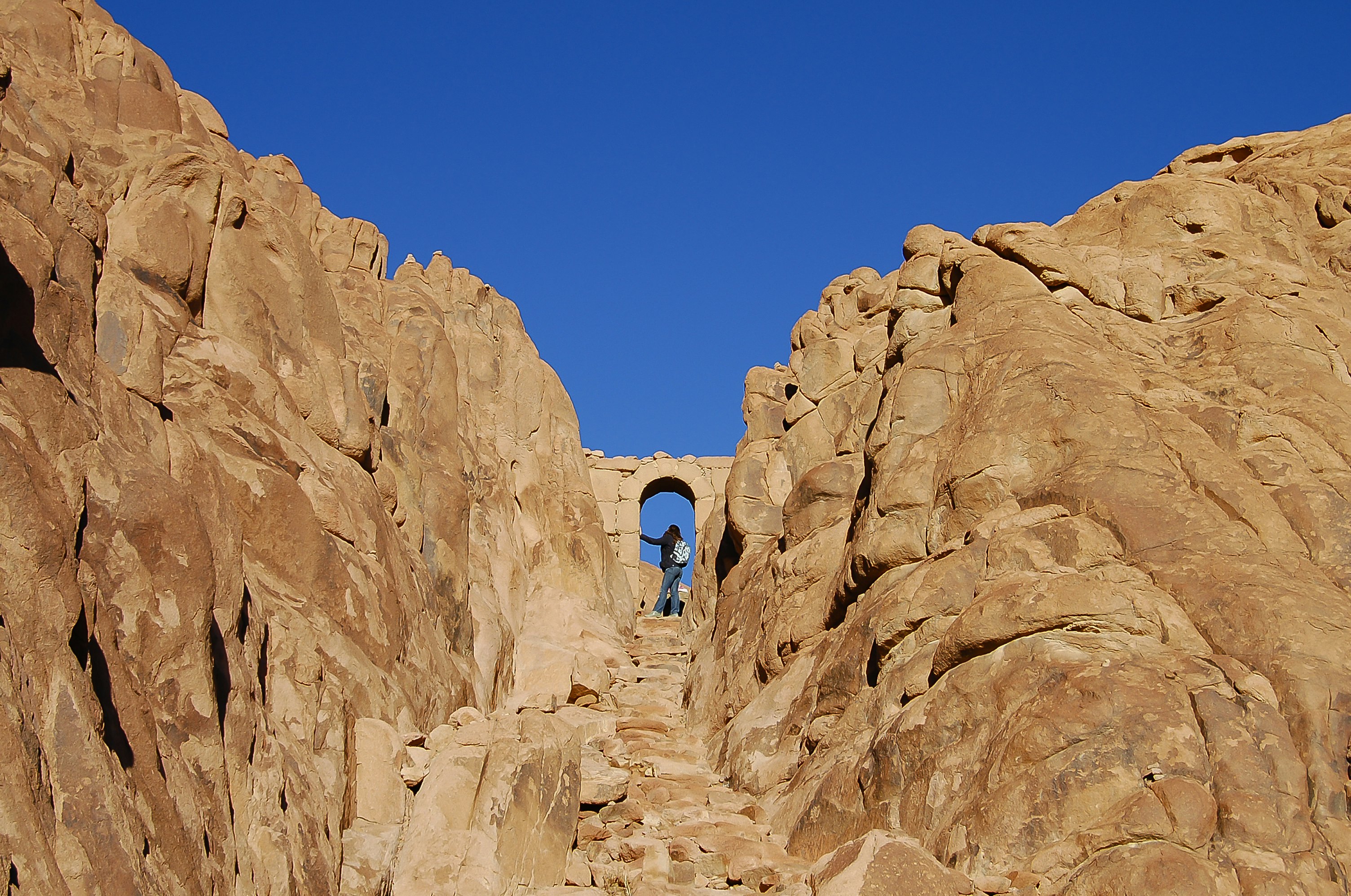A stone gate on the Steps of Repentance trail on Mt Sinai in Egypt.