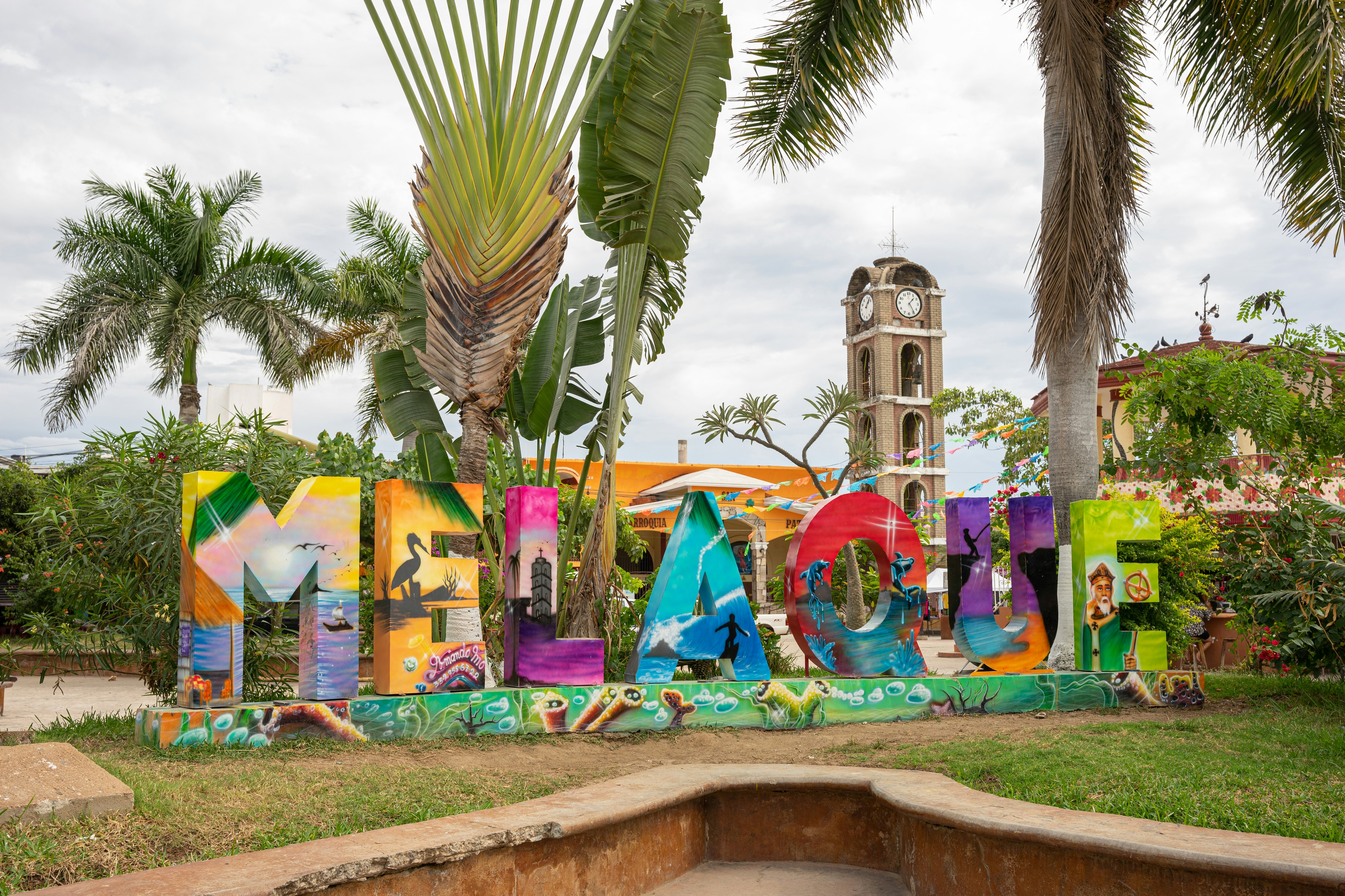 Melaque giant letters in the center of San Patricio Melaque, in Cihuatlan, Jalisco, Mexico.