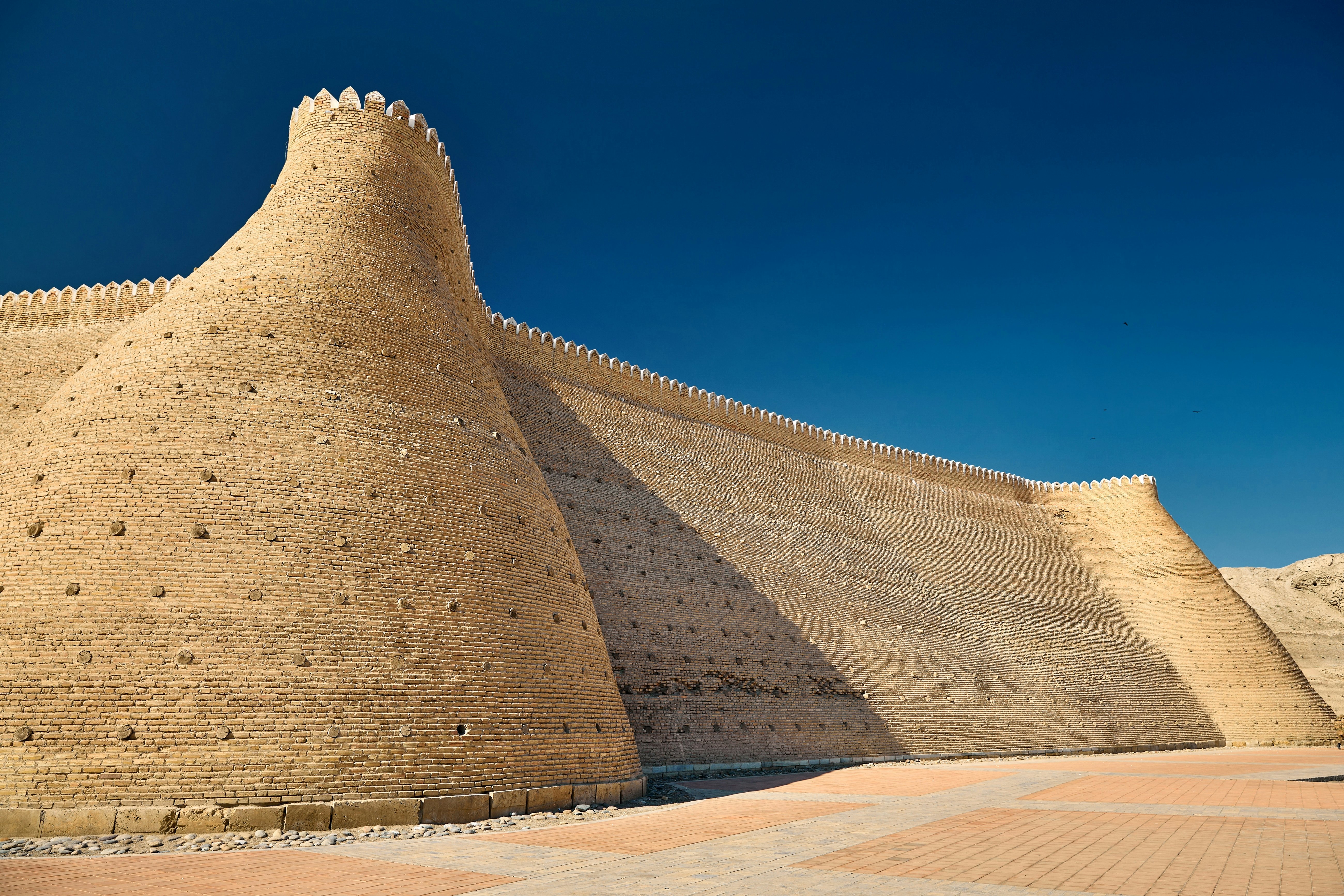 The walls of the Ark, Bukhara's historic fortress, in Uzbekistan.