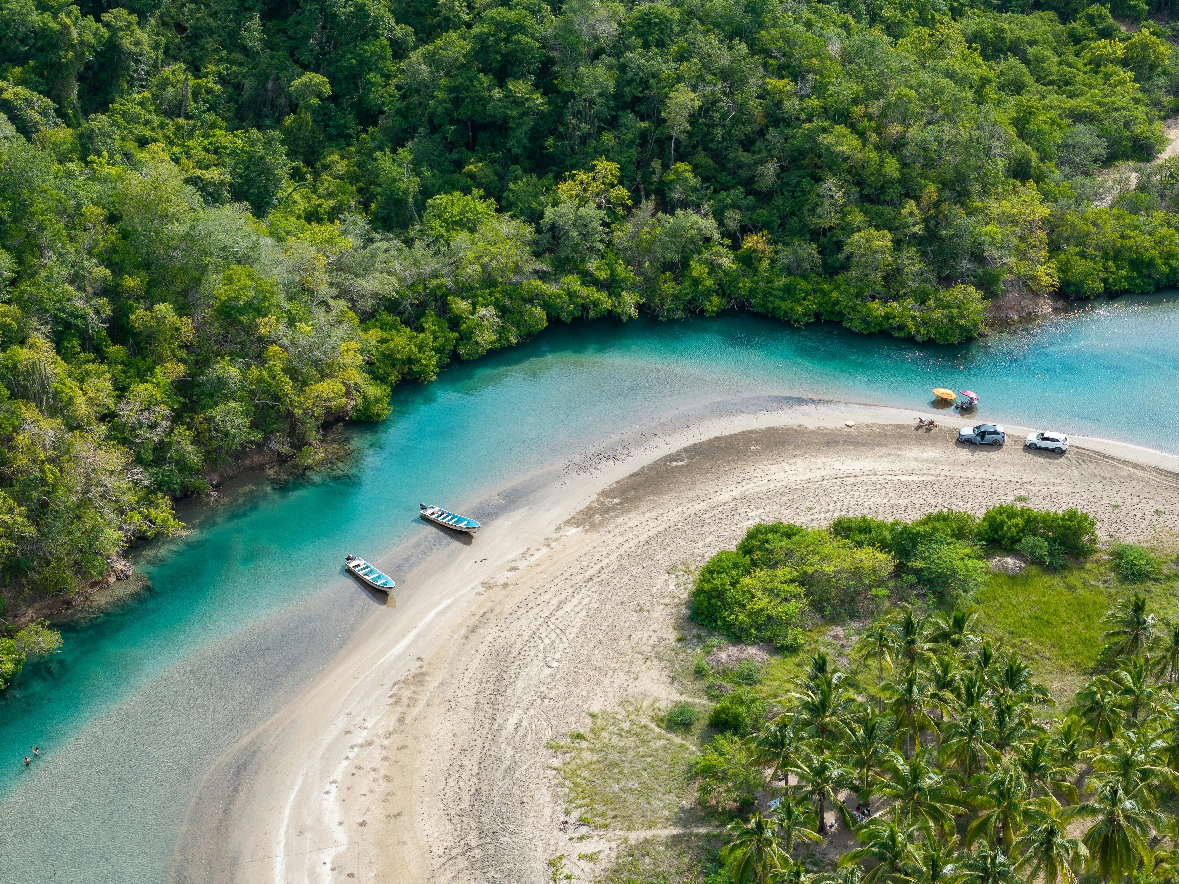 Aerial view of Tenacatita beach on the Jalisco coast, Mexico.