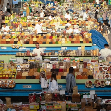 September 4, 2025, Almaty, Kazakhstan: Popular old market in Almaty city, Tourist place, market where locals and tourists buy goods. Buyers choose goods at the green bazaar., License Type: media, Download Time: 2025-11-25T19:00:49.000Z, User: bhealy950, Editorial: true, purchase_order: 65050 - Digital Destinations and Articles, job: Lonely Planet Online Editorial, client: Top things in Almaty, other: Brian Healy