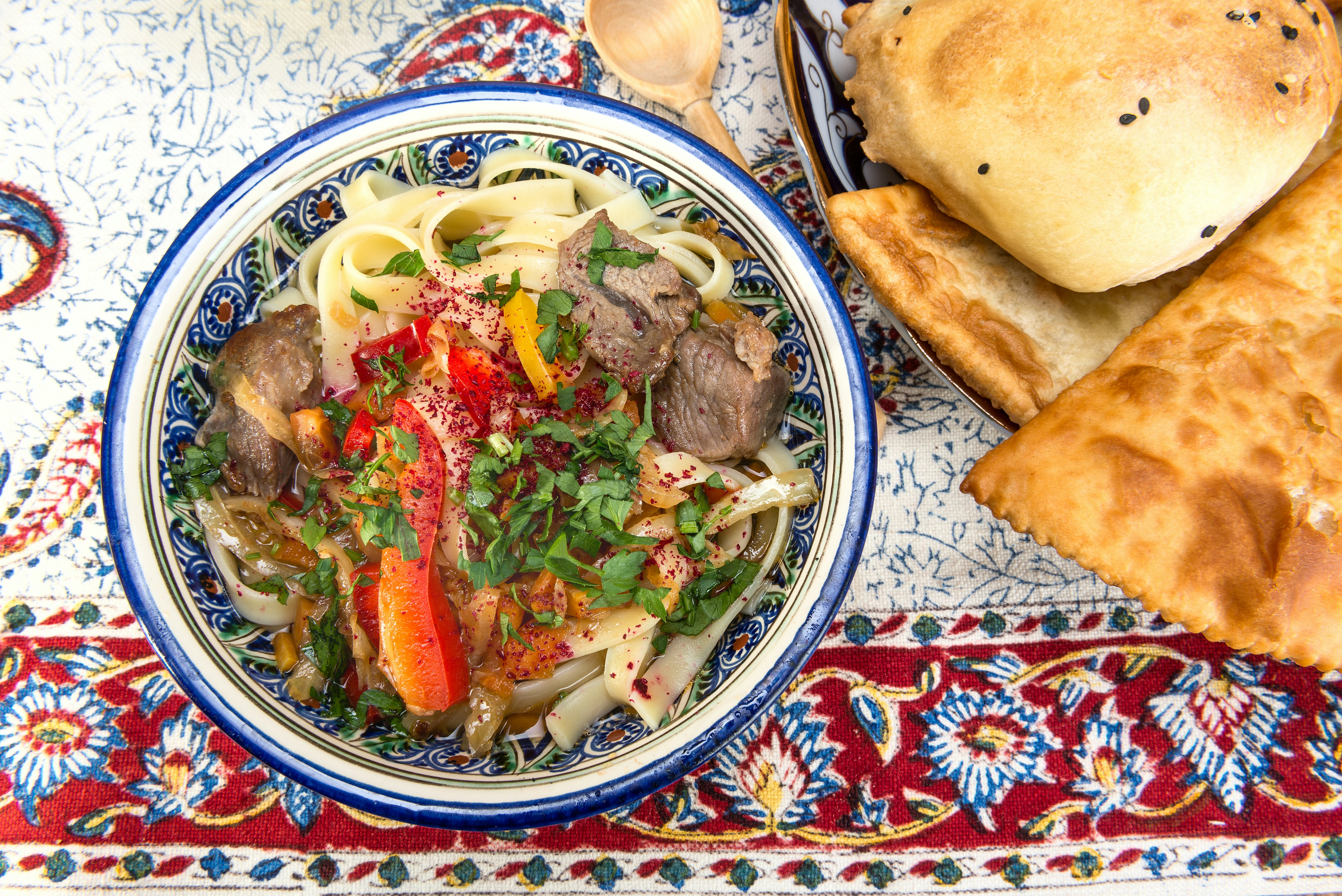 A bowl of noodle soup in Uzbekistan.