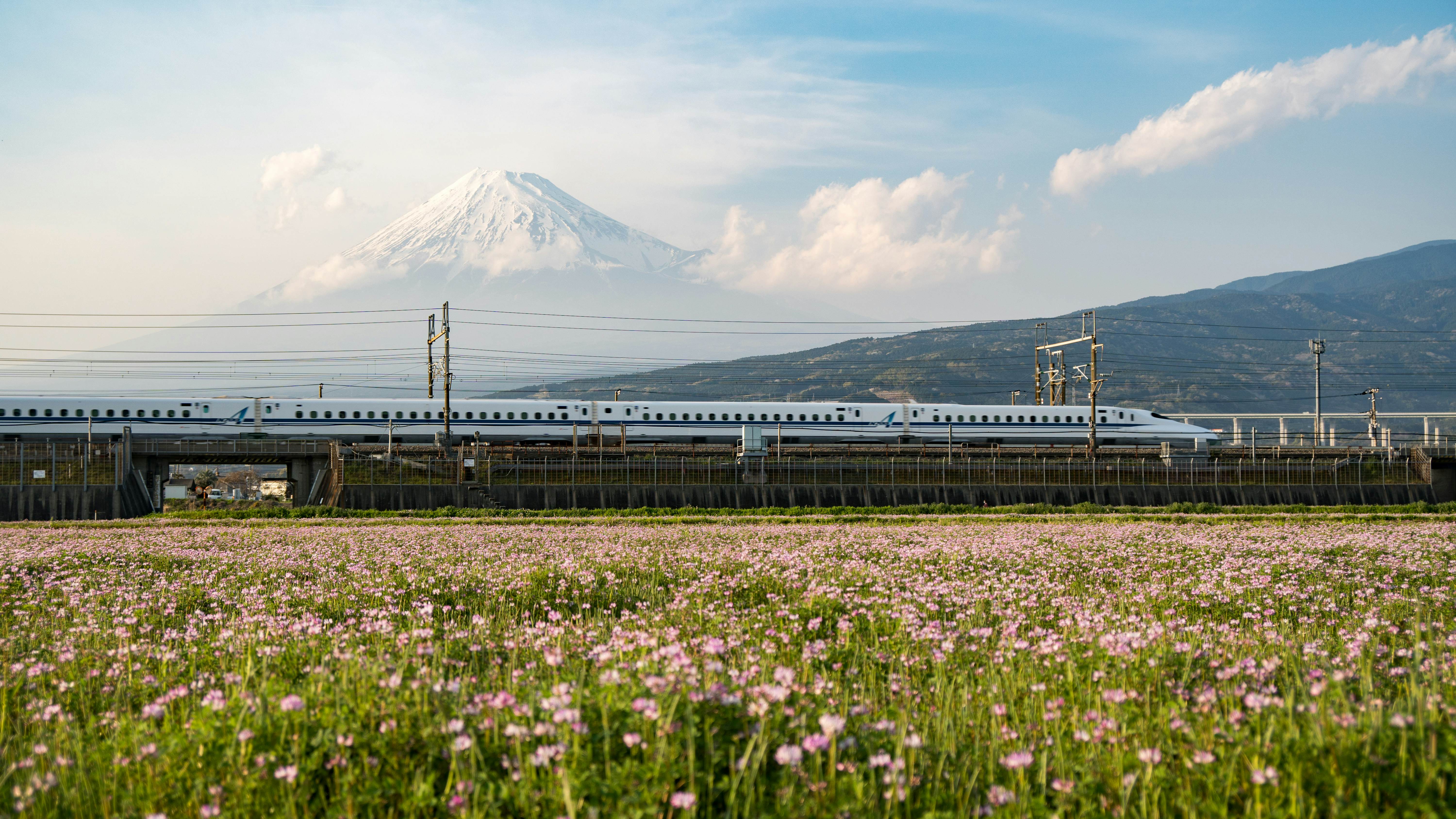 Japan Tokaido Shinkansen with Mount Fuji in Background, License Type: media, Download Time: 2025-11-05T18:29:36.000Z, User: adouglaslott59, Editorial: false, purchase_order: 65050 - Digital Destinations and Articles, job: Online editorial, client: tokaido shinkansen guide, other: Ann Douglas Lott