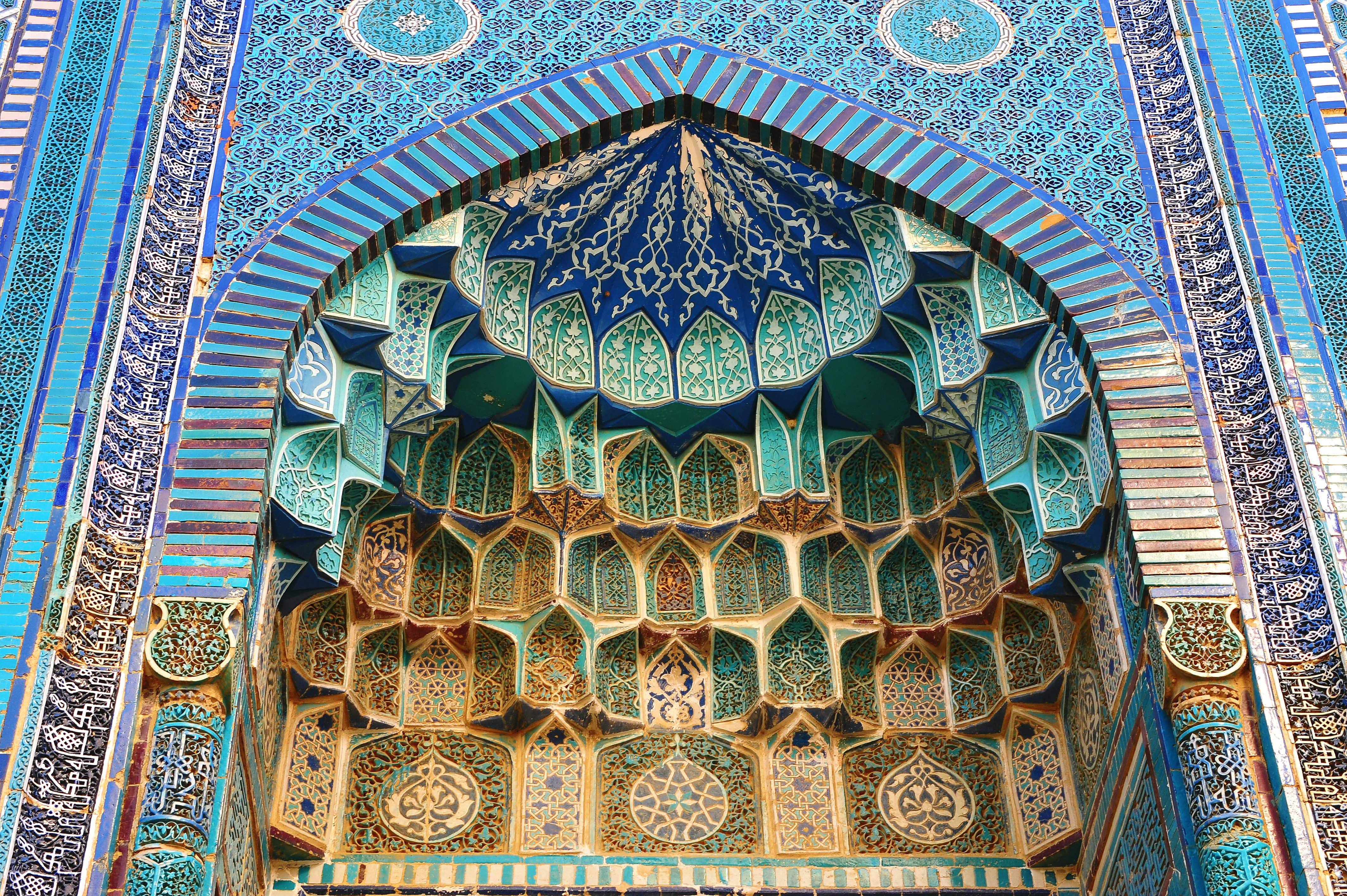 The rich tilework of a Shah-I-Zinda mausoleum exterior
