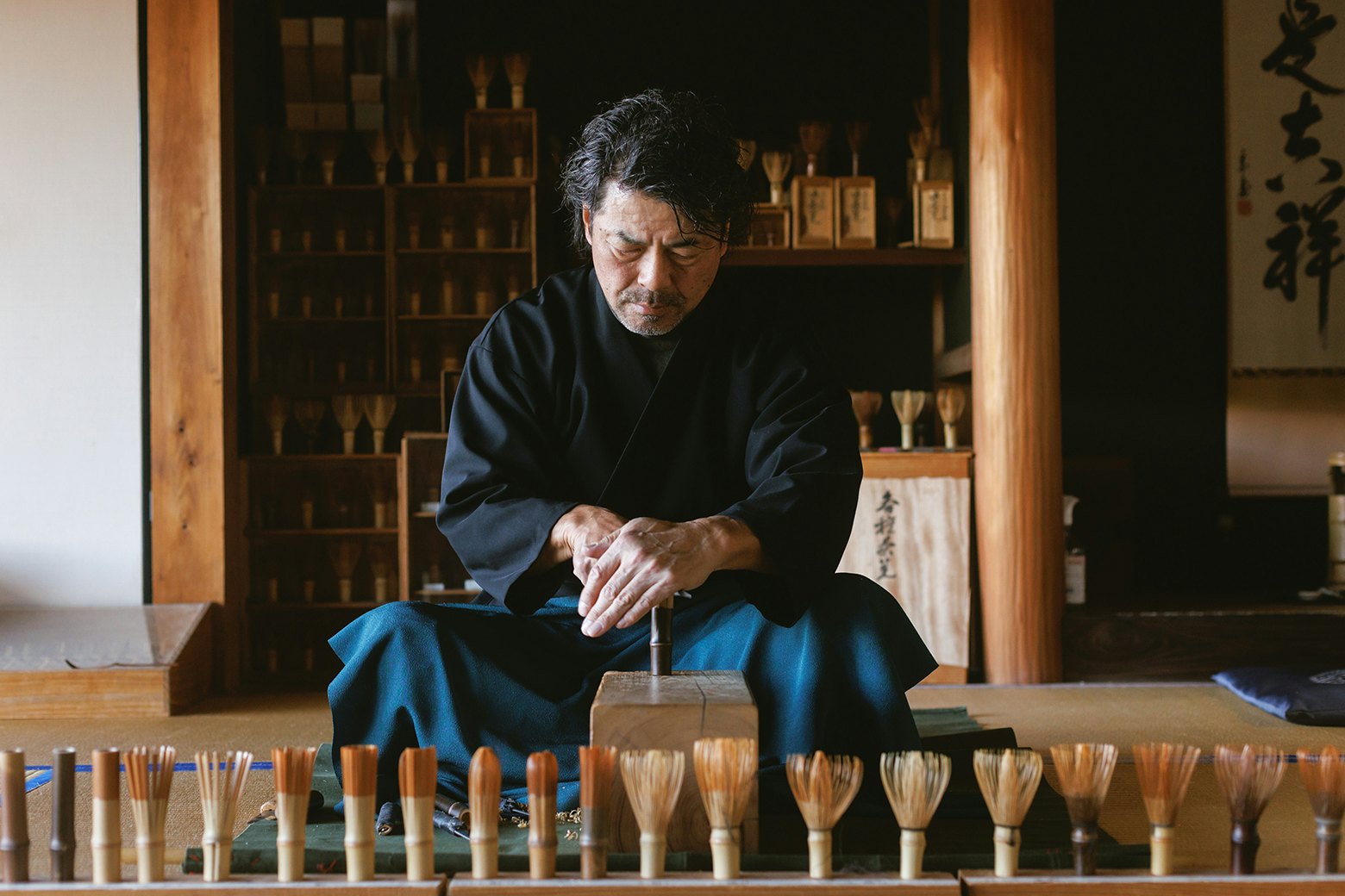 A japanese craftsman makes tea ceremony tools
