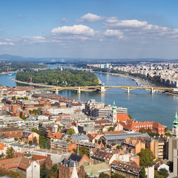 View of Margaret Island and Margaret Bridge from the Top of the Matthias Church Tower. Budapest, Hungary
523963150
