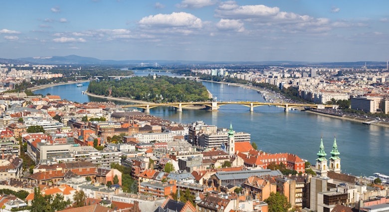 View of Margaret Island and Margaret Bridge from the Top of the Matthias Church Tower. Budapest, Hungary
523963150