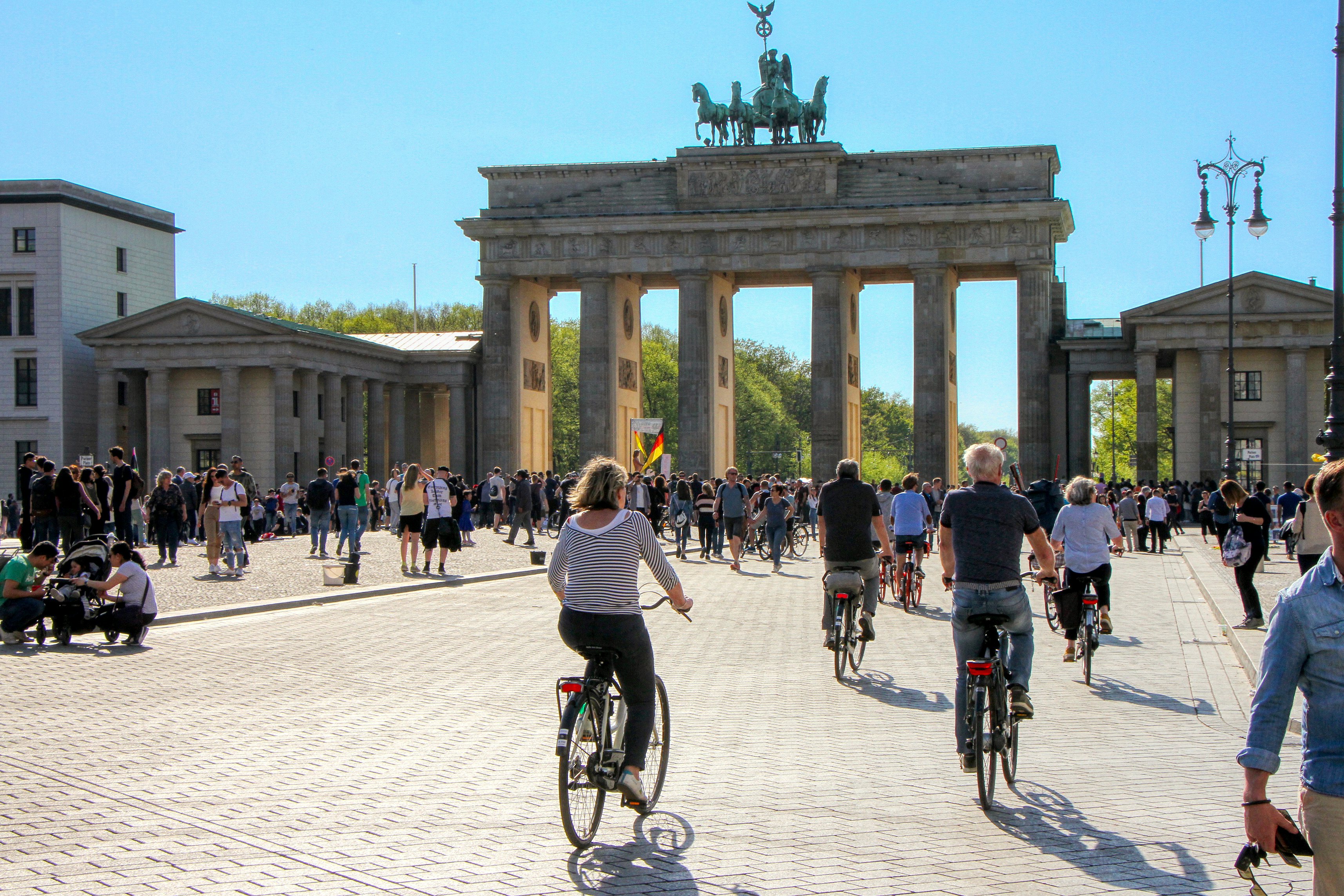The Brandenburg Gate, viewed from the Pariser Platz on the East side in Berlin, Germany.