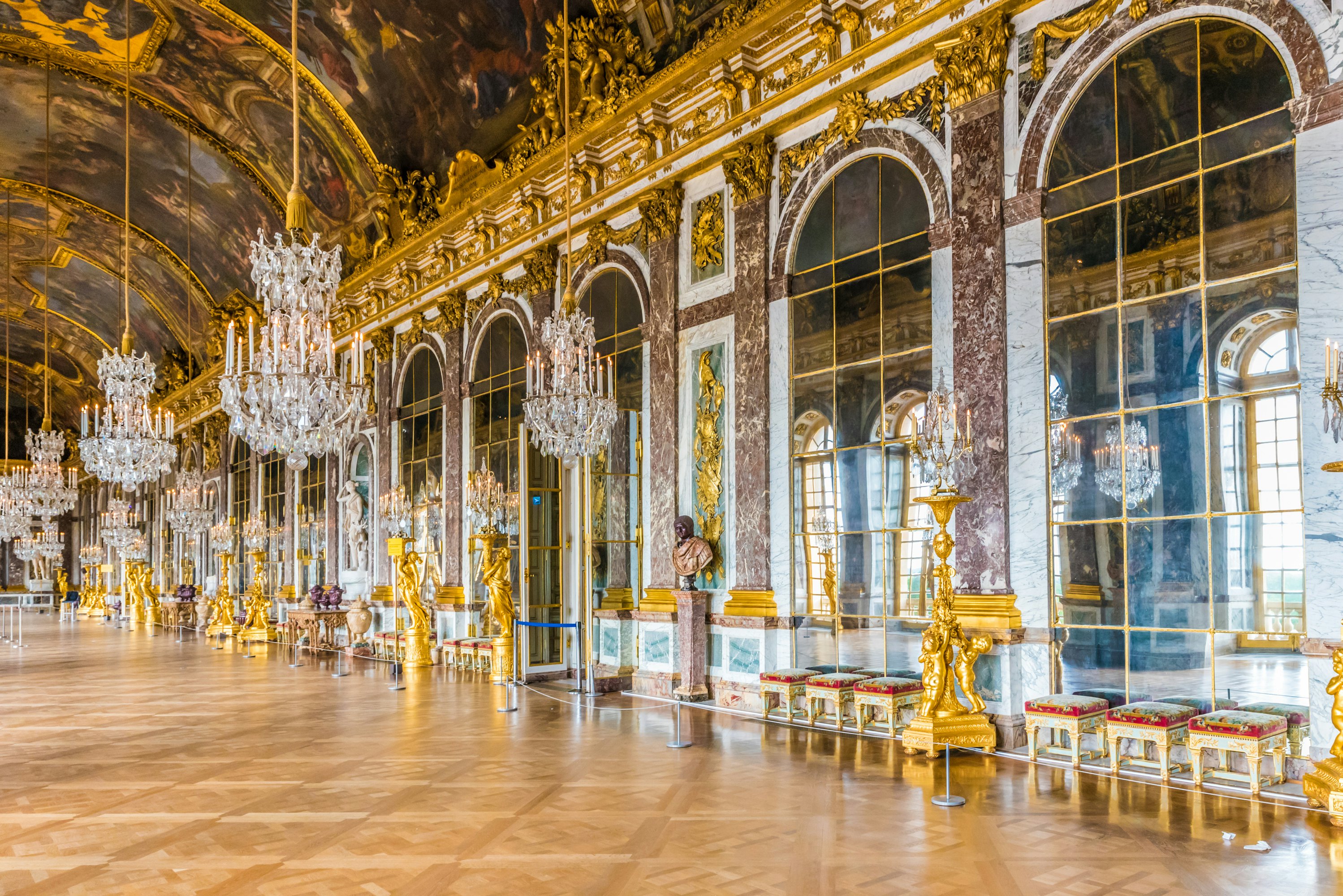 The Hall of Mirrors (Galerie des Glaces) of the Royal Palace of Versailles in France. The Royal Palace of Versailles is on the UNESCO World Heritage List.