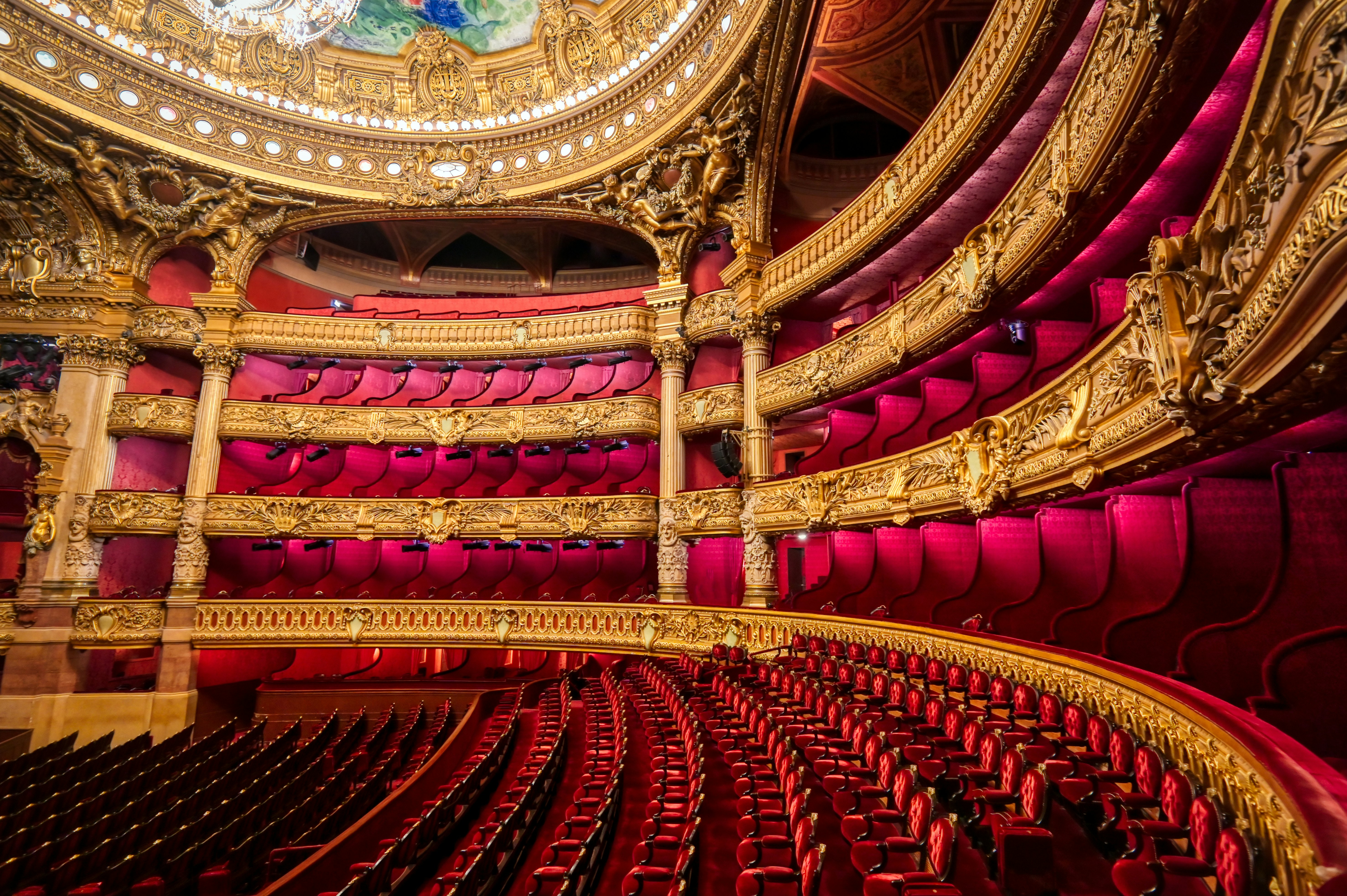 The auditorium of the Palais Garnier located in Paris, France.
