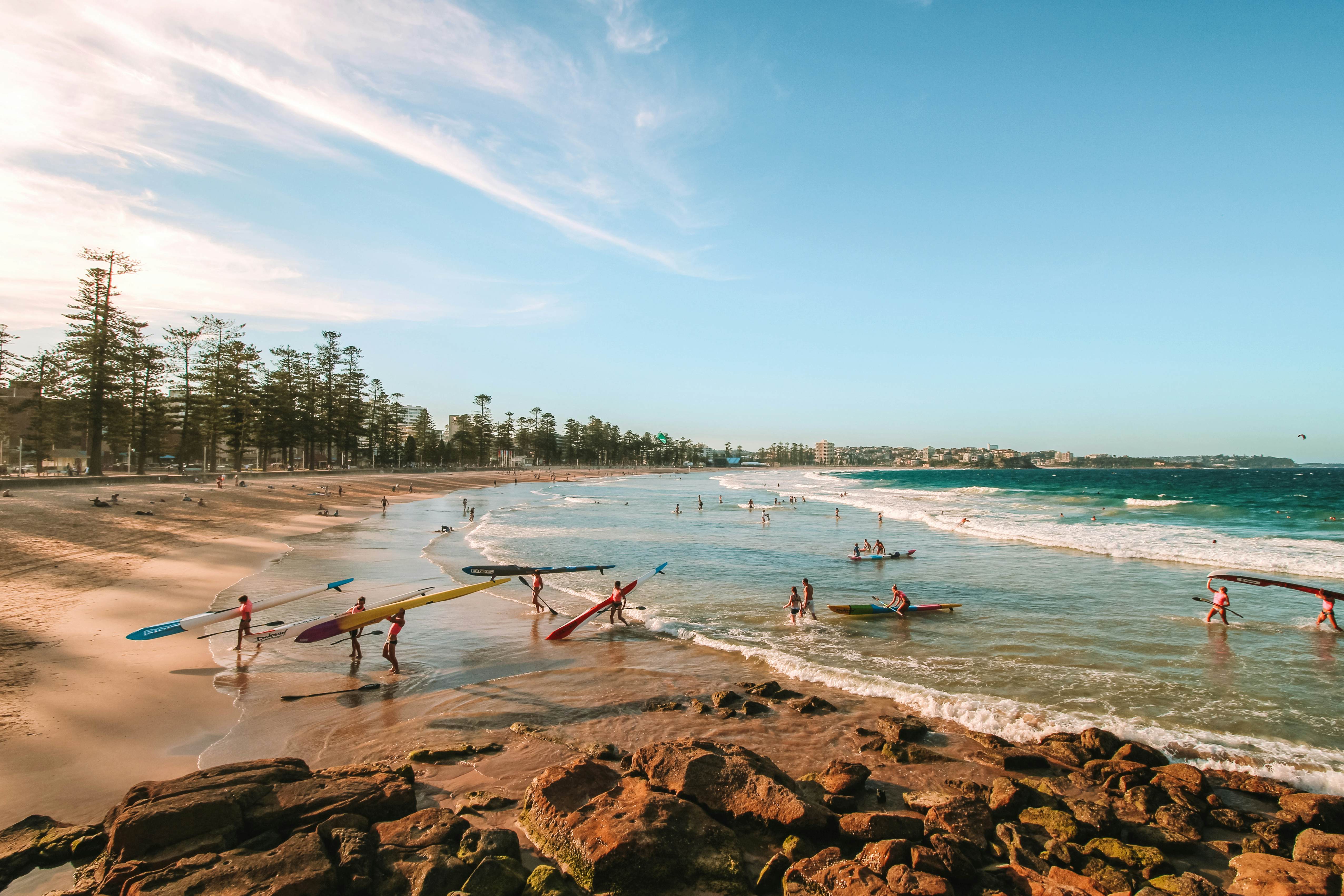 Sydney / Australia - February 19 2016: Manly Beach at sunset - one of Sydney's northern suburb beaches , License Type: media, Download Time: 2025-05-22T13:37:53.000Z, User: lonelyplanetmedia, Editorial: true, purchase_order: 65050 - Digital Destinations and Articles, job: Global Publishing WIP, client: Global Publishing WIP, other: Pia Peterson Haggarty // SS Comp Ingestion