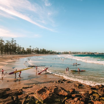 Sydney / Australia - February 19 2016: Manly Beach at sunset - one of Sydney's northern suburb beaches , License Type: media, Download Time: 2025-05-22T13:37:53.000Z, User: lonelyplanetmedia, Editorial: true, purchase_order: 65050 - Digital Destinations and Articles, job: Global Publishing WIP, client: Global Publishing WIP, other: Pia Peterson Haggarty // SS Comp Ingestion