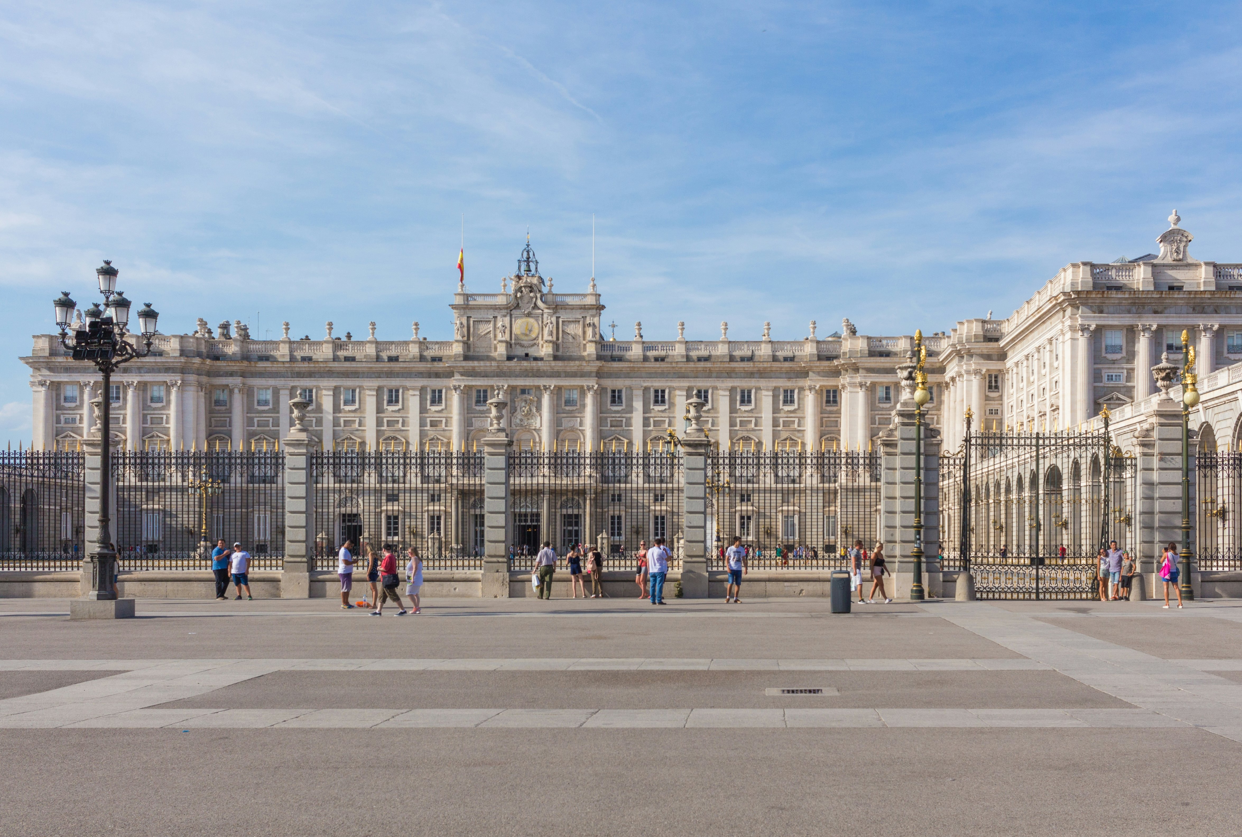 People visiting the Royal Palace of Madrid (Palacio Real de Madrid), the official residence of the Spanish royal family.