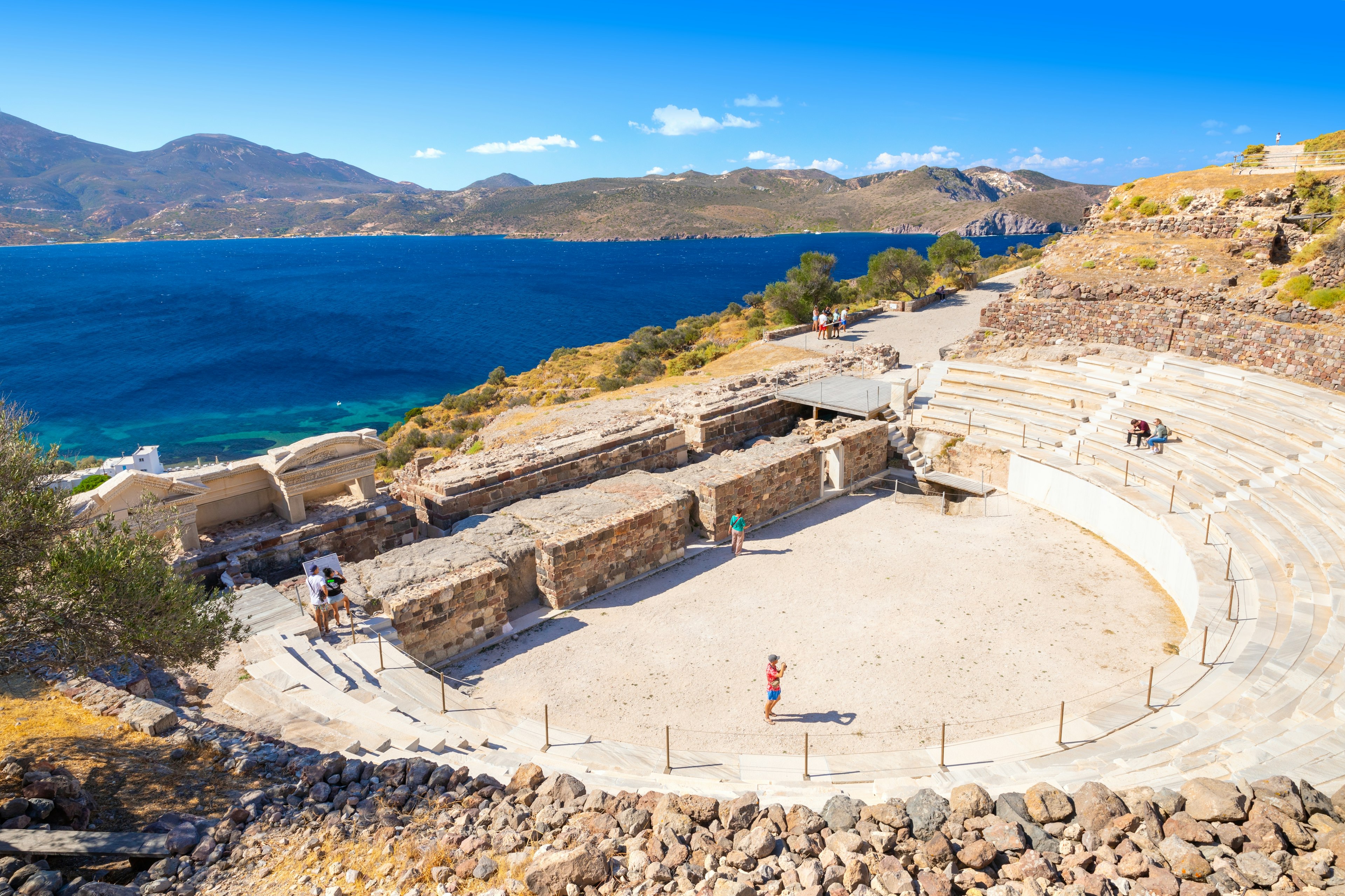Ancient theater view near where Aphrodite of Milo was found, Milos island, Cyclades, Greece