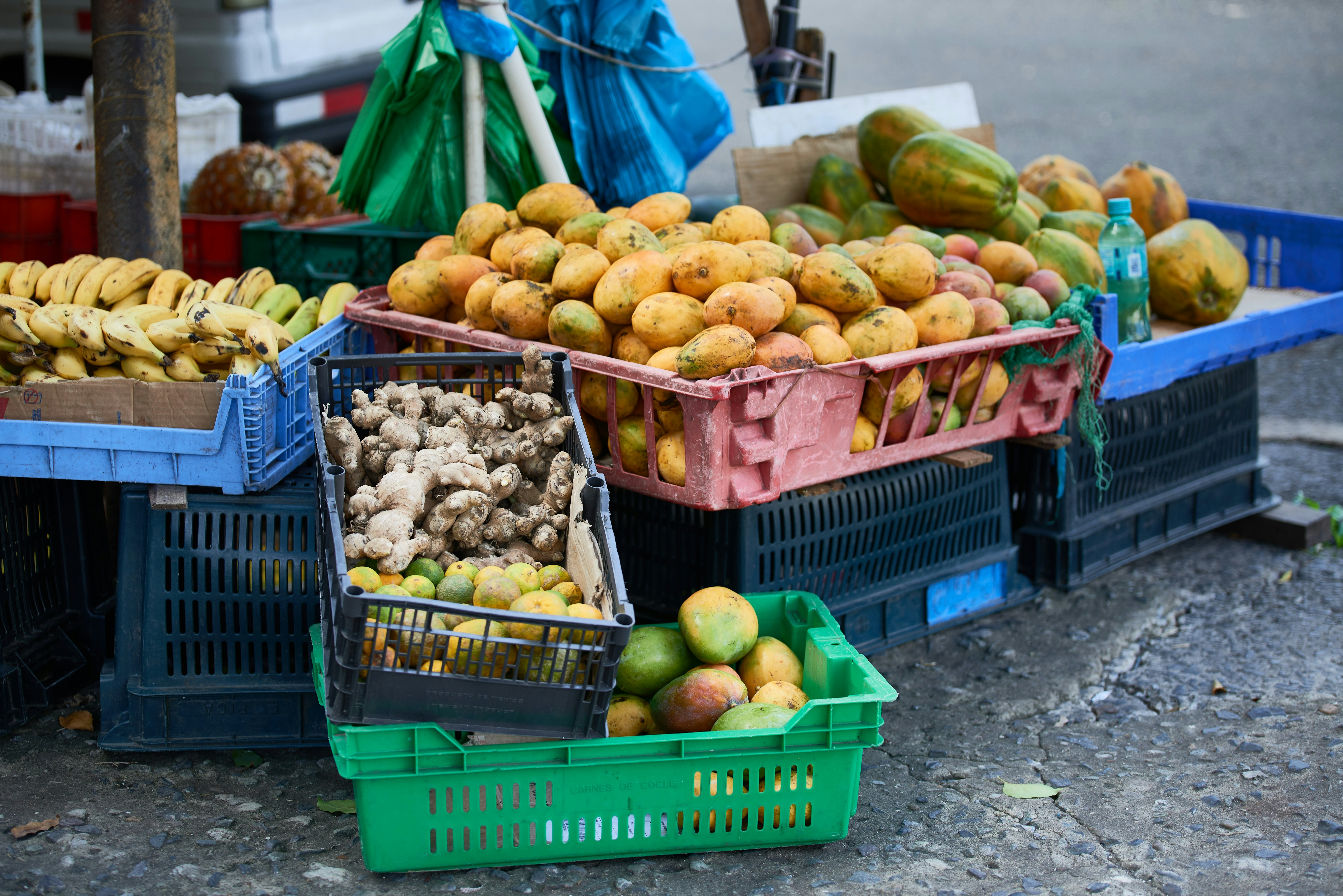 Baskets of fuits, Panama City, Republic of Panama, Central America.