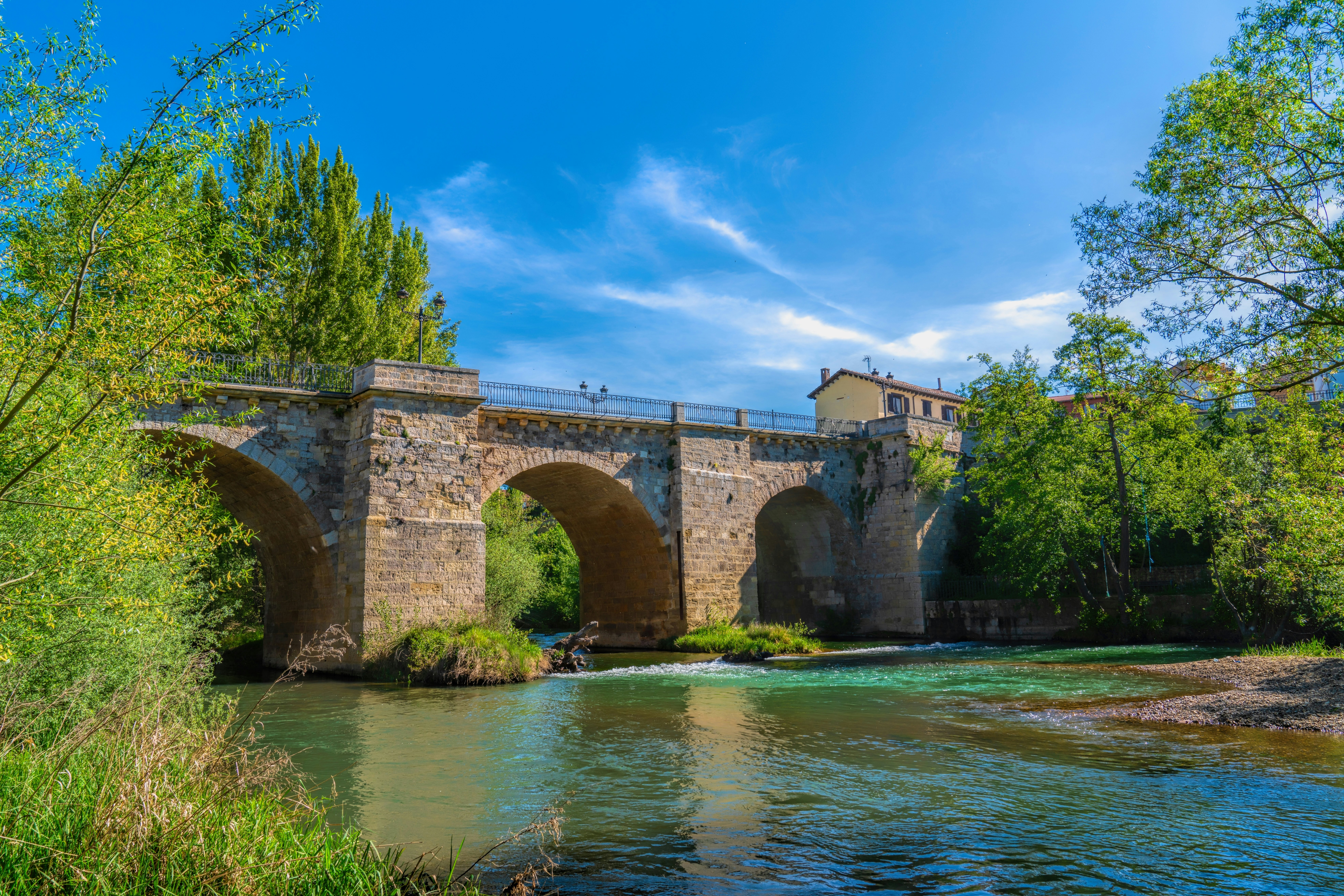 Carrion de los Condes bridge Palencia province, Spain on Camino de Santiago route.