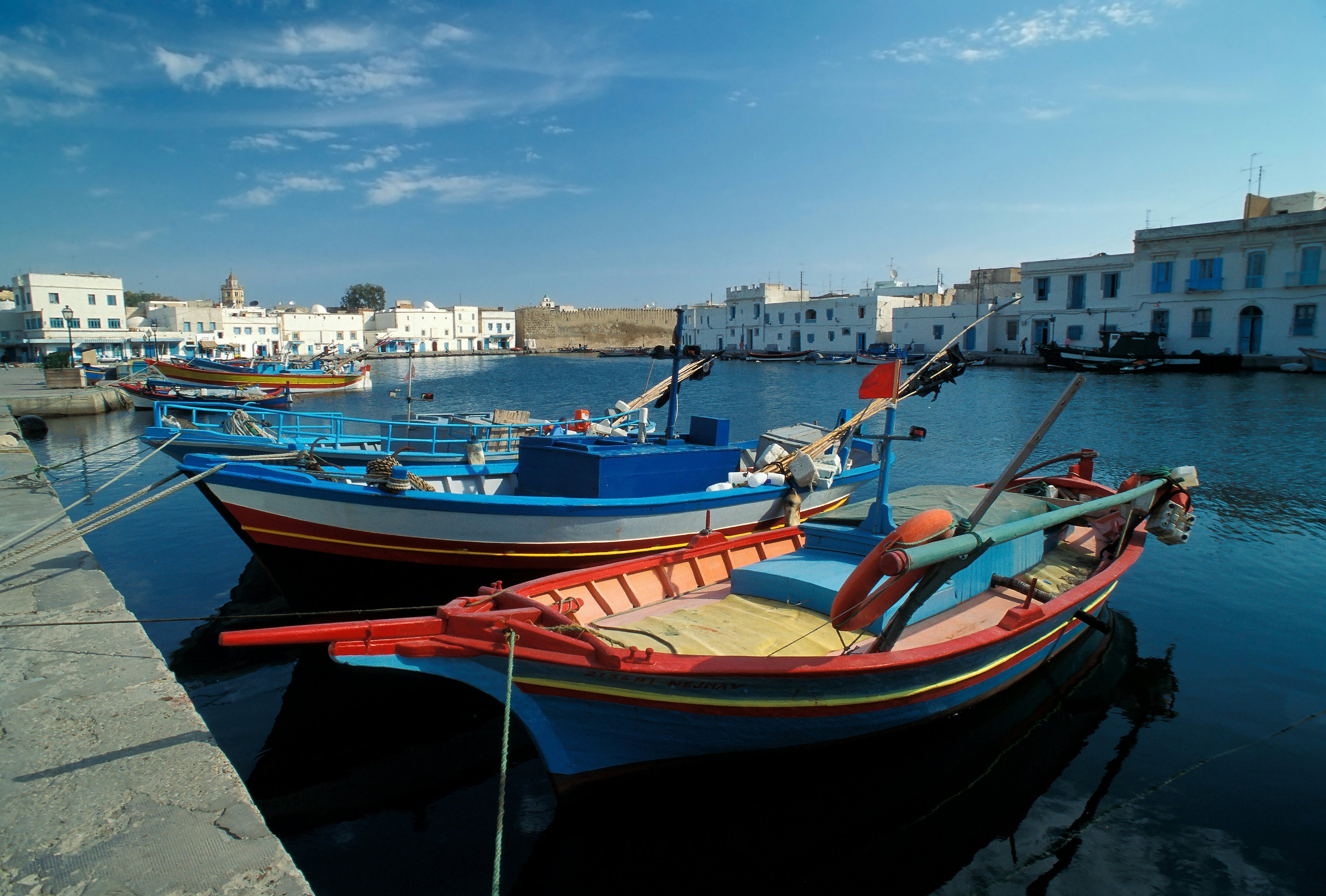 Boats tied up in the Vieux Port in Bizerte, Tunisia.