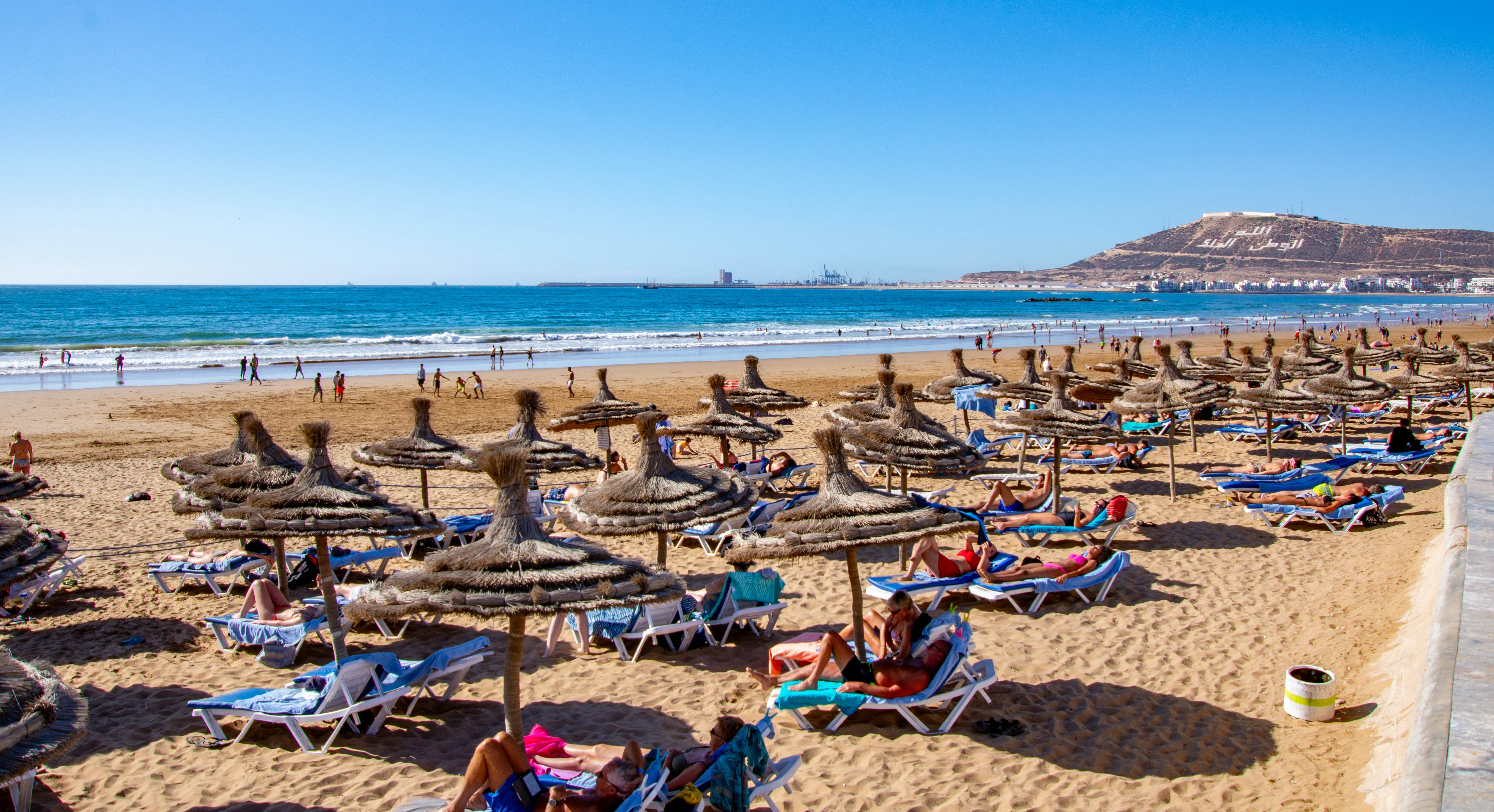 Ocotber 27, 2024. Agadir Morocco. View of the superb beach of Agadir in the west of Morocco, License Type: media, Download Time: 2025-12-09T15:14:05.000Z, User: tasminwaby56, Editorial: true, purchase_order: 65050 - Digital Destinations and Articles, job: Online Editorial, client: TTD in Agadir, other: Tasmin Waby