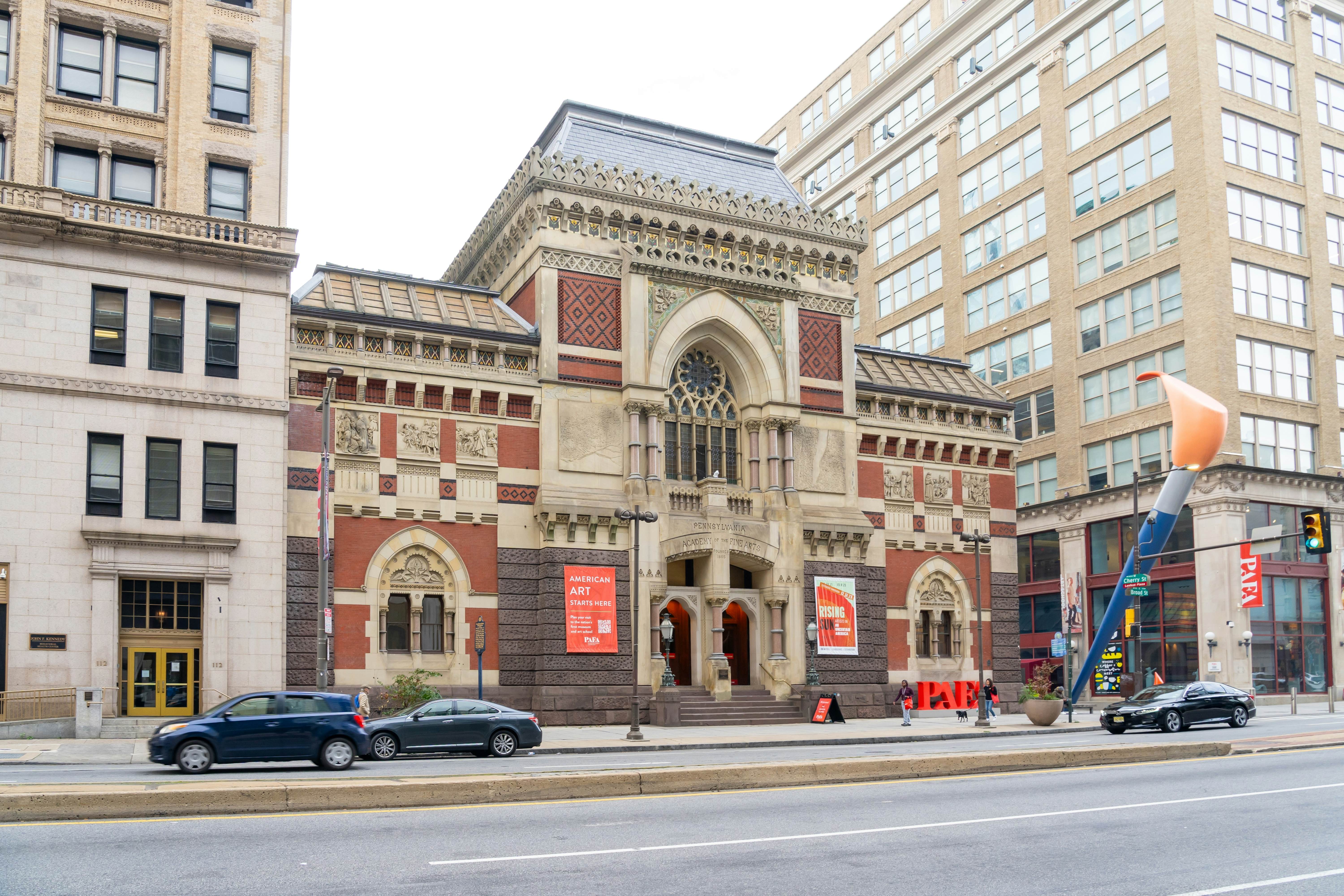 The exterior of a museum on a city street