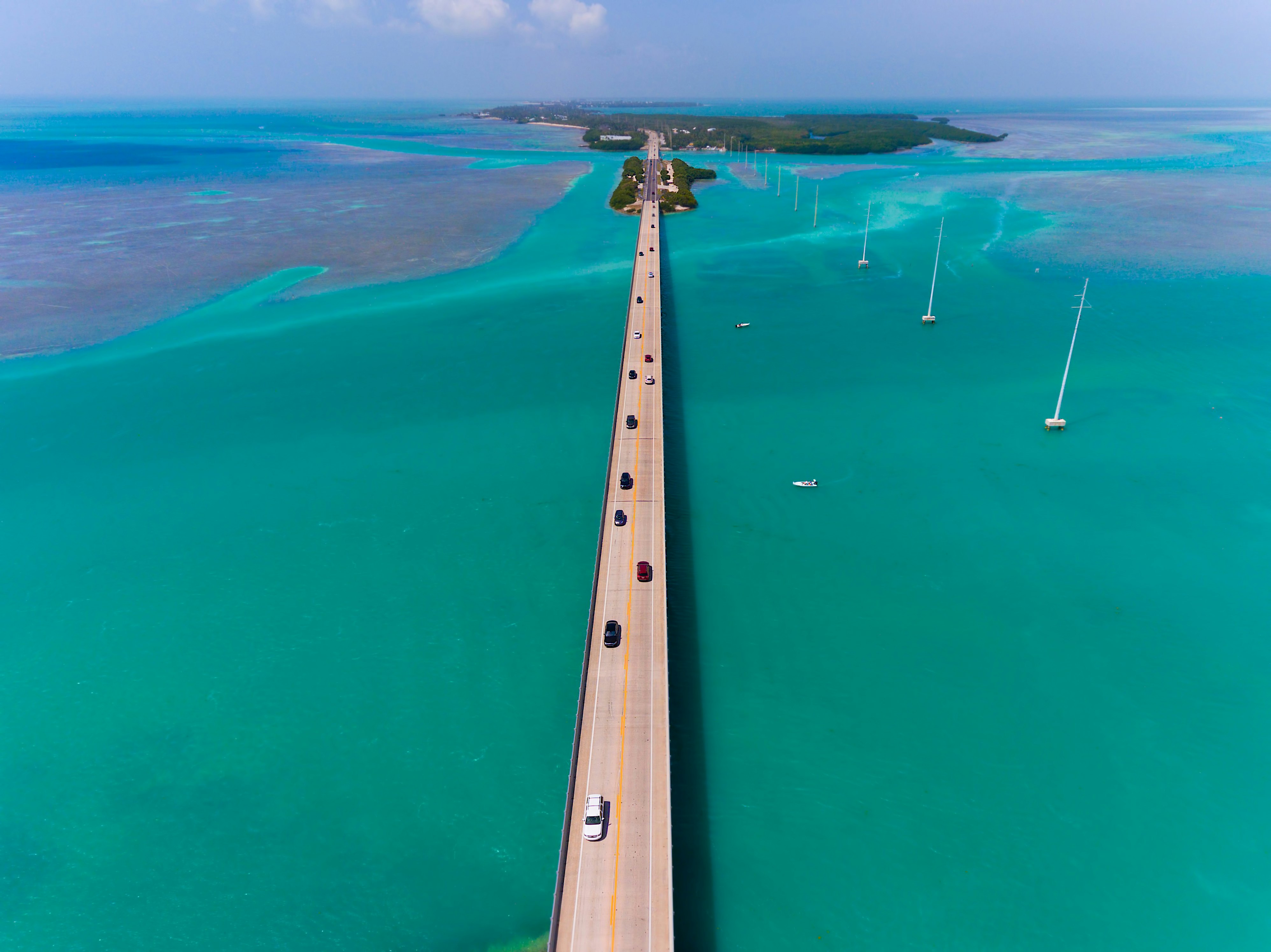 Clear waters of Islamorada Florida (aerial)
