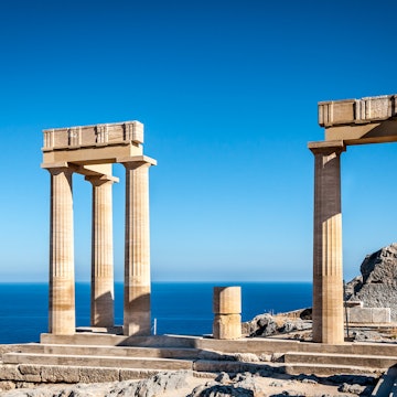 Columns of the ancient Lindos, Rhodes Greece, License Type: media, Download Time: 2025-12-04T17:22:47.000Z, User: LP_YKhanna, Editorial: false, purchase_order: 65050 - Digital Destinations and Articles, job: LP, client: App Content, other: Yuvraj Khanna