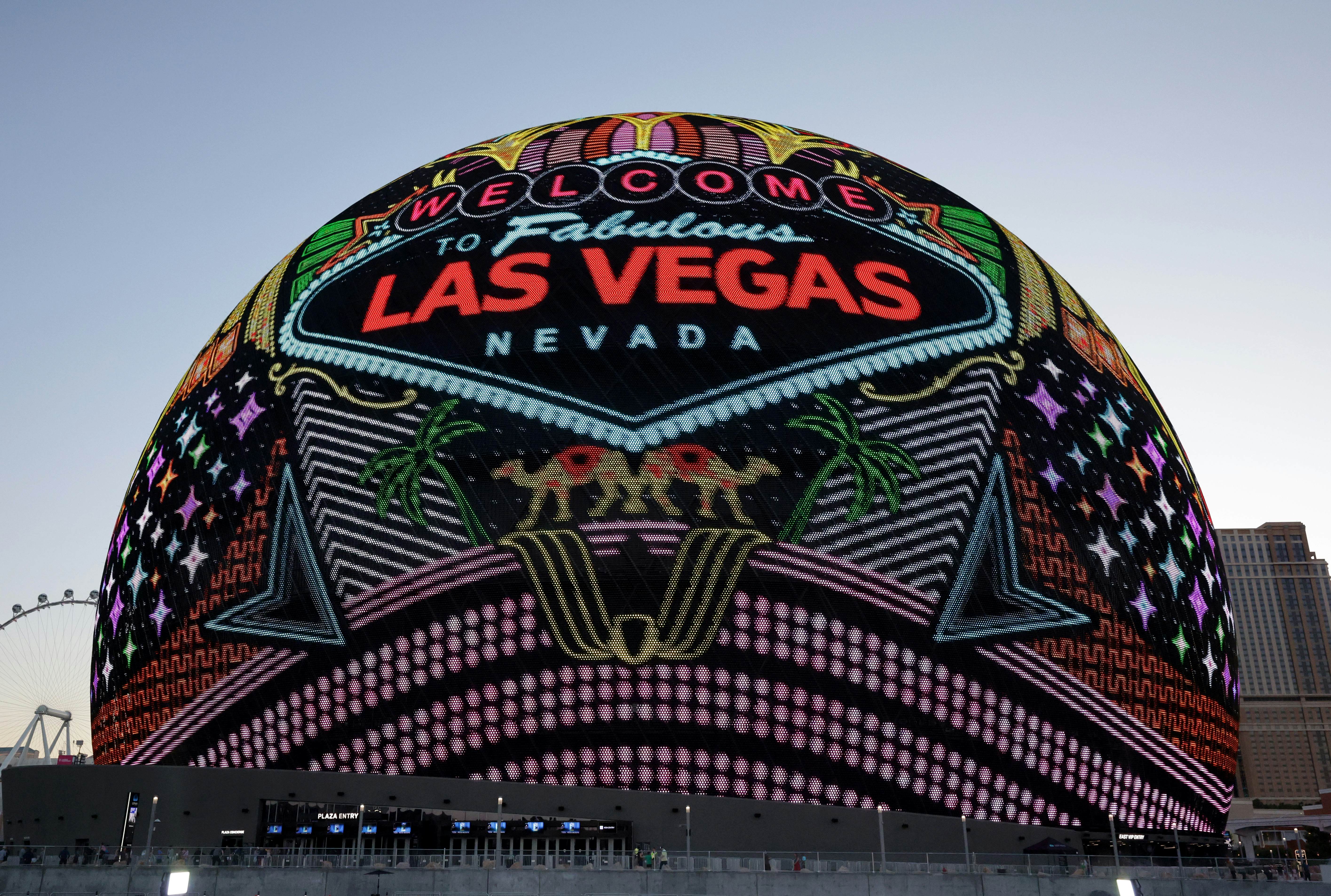 LAS VEGAS, NEVADA - JULY 04: The 580,000-square-foot Exosphere at Sphere lights up with its best of the year content display as part of a Fourth of July celebration on the anniversary of the venue's first illumination on July 04, 2024 in Las Vegas, Nevada. It marks the launch of Sphere's XO Stream feature, an official livestream of content on the Exosphere, and XO Audio, custom audio synced to the visual display both onsite and on the livestream. The 17,600-seat, 366-foot-tall, 516-foot-wide music and entertainment venue is the largest spherical structure on Earth. (Photo by Ethan Miller/Getty Images)
2160716301
The 580,000-square-foot Exosphere at Sphere lights up with its best of the year content display as part of a Fourth of July celebration on the anniversary of the venue's first illumination on July 04, 2024 in Las Vegas, Nevada. It marks the launch of Sphere's XO Stream feature, an official livestream of content on the Exosphere, and XO Audio, custom audio synced to the visual display both onsite and on the livestream. The 17,600-seat, 366-foot-tall, 516-foot-wide music and entertainment venue is the largest spherical structure on Earth. (Photo by Ethan Miller/Getty Images)