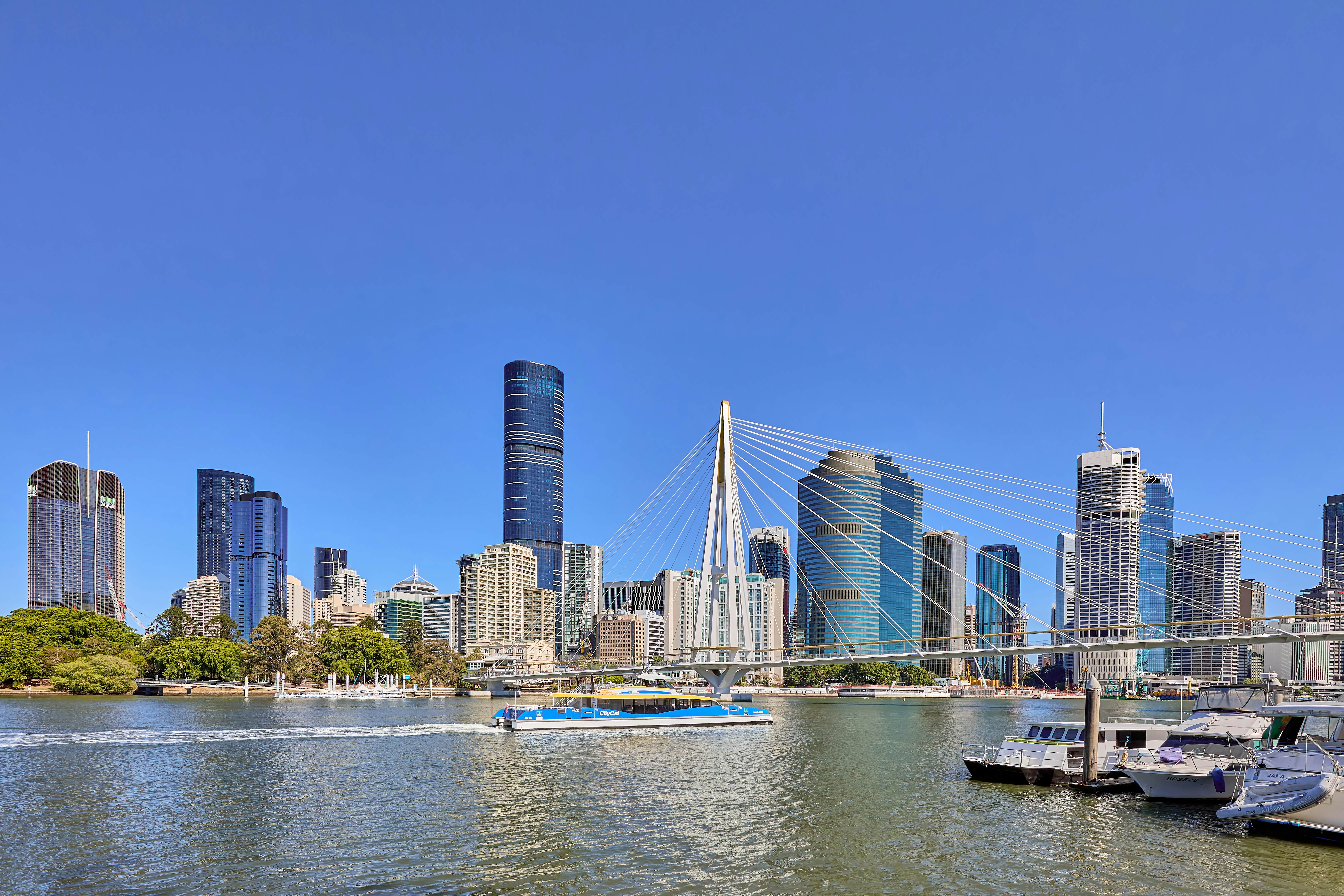 GettyImages-2245472096.jpg
The New Kangaroo Point Bridge crossing the Brisbane River with the City Cat public transport ferries traveling the river, the bridge connects the suburb of Kangaroo Point with the central business district, opened Dec 2024, Brisbane, Queensland, Australia
