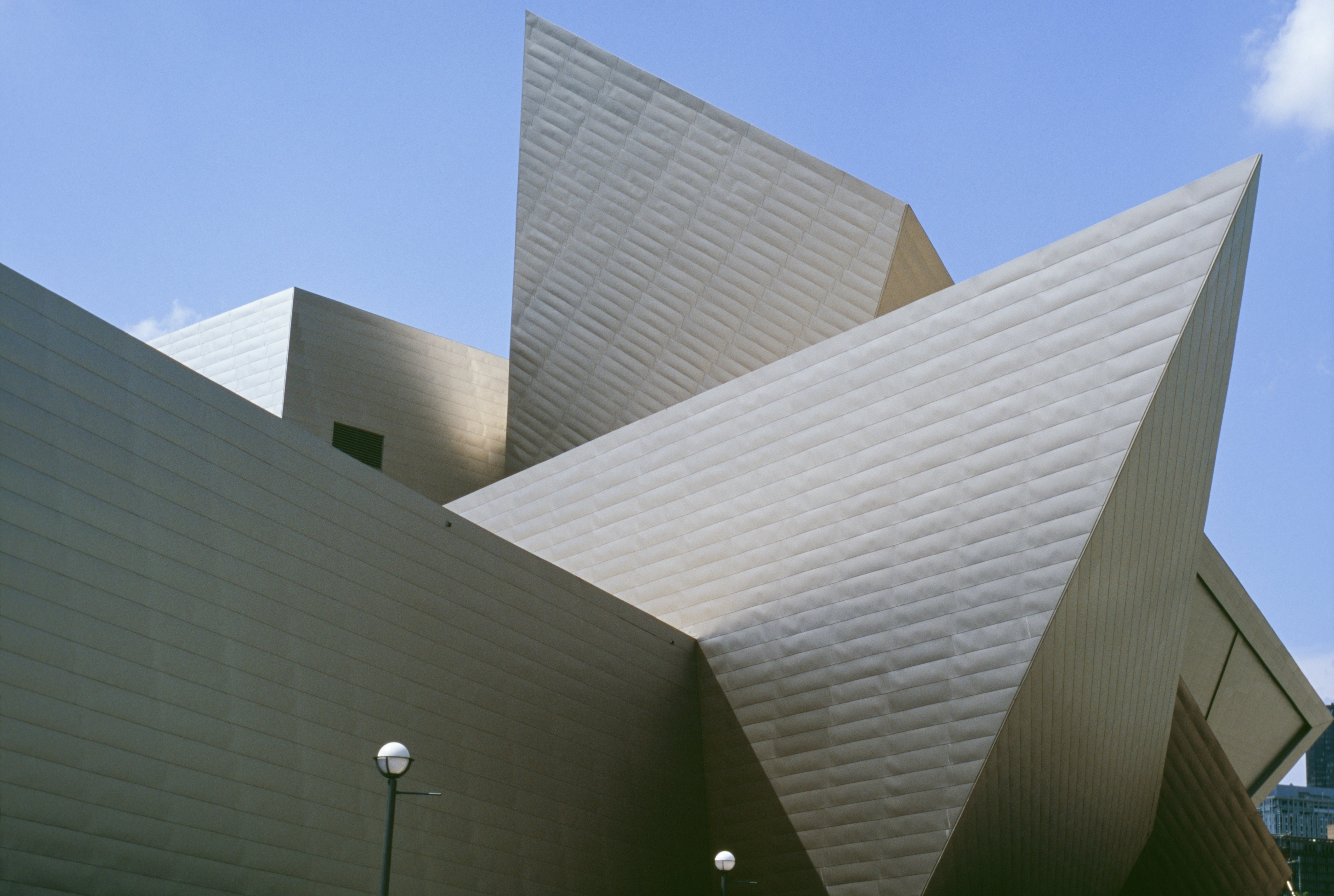Close-up view of the textured geometric exterior of the Denver Art Museum